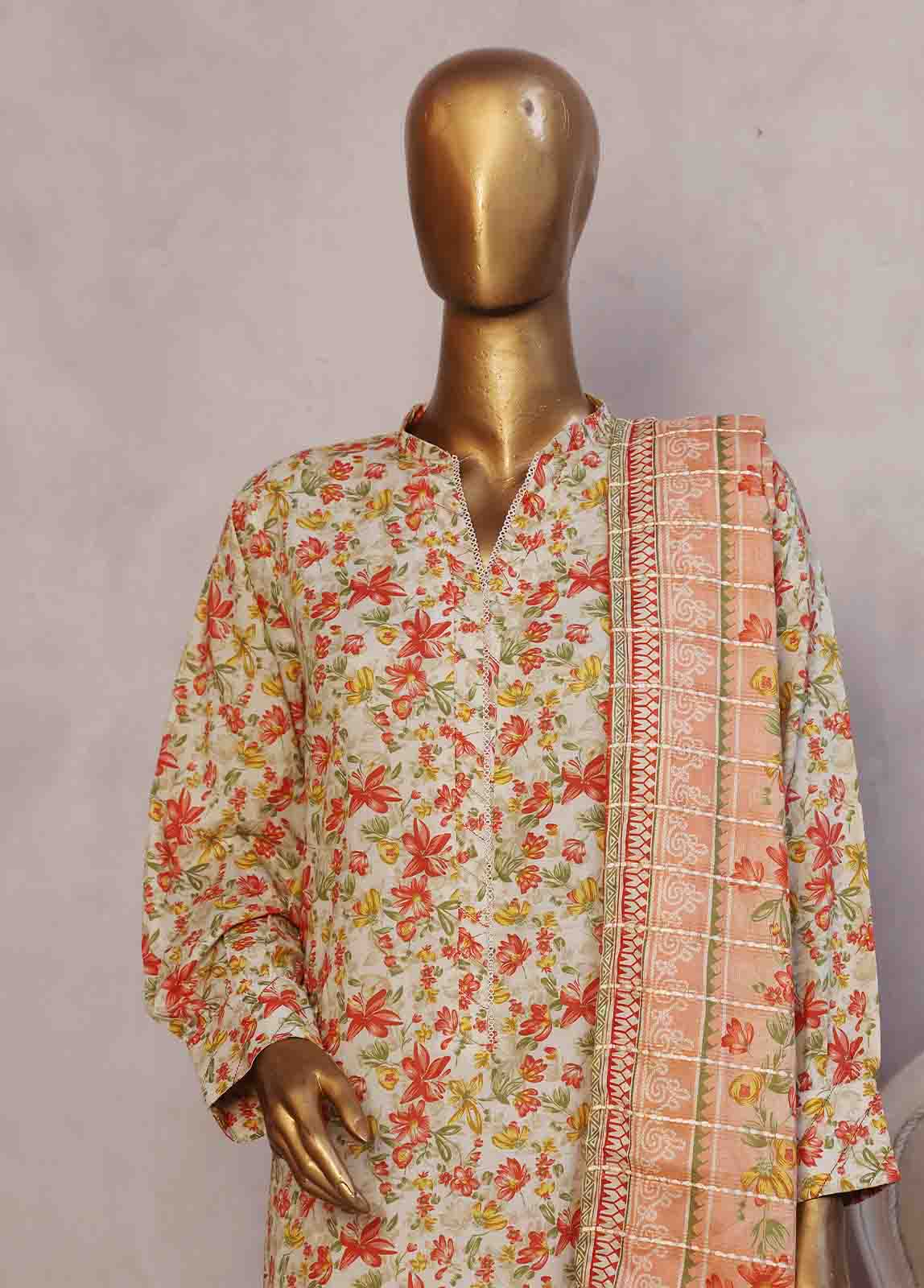 Bin Saeed Fabric - SM-076- 3 Piece Printed Stitched Suit
