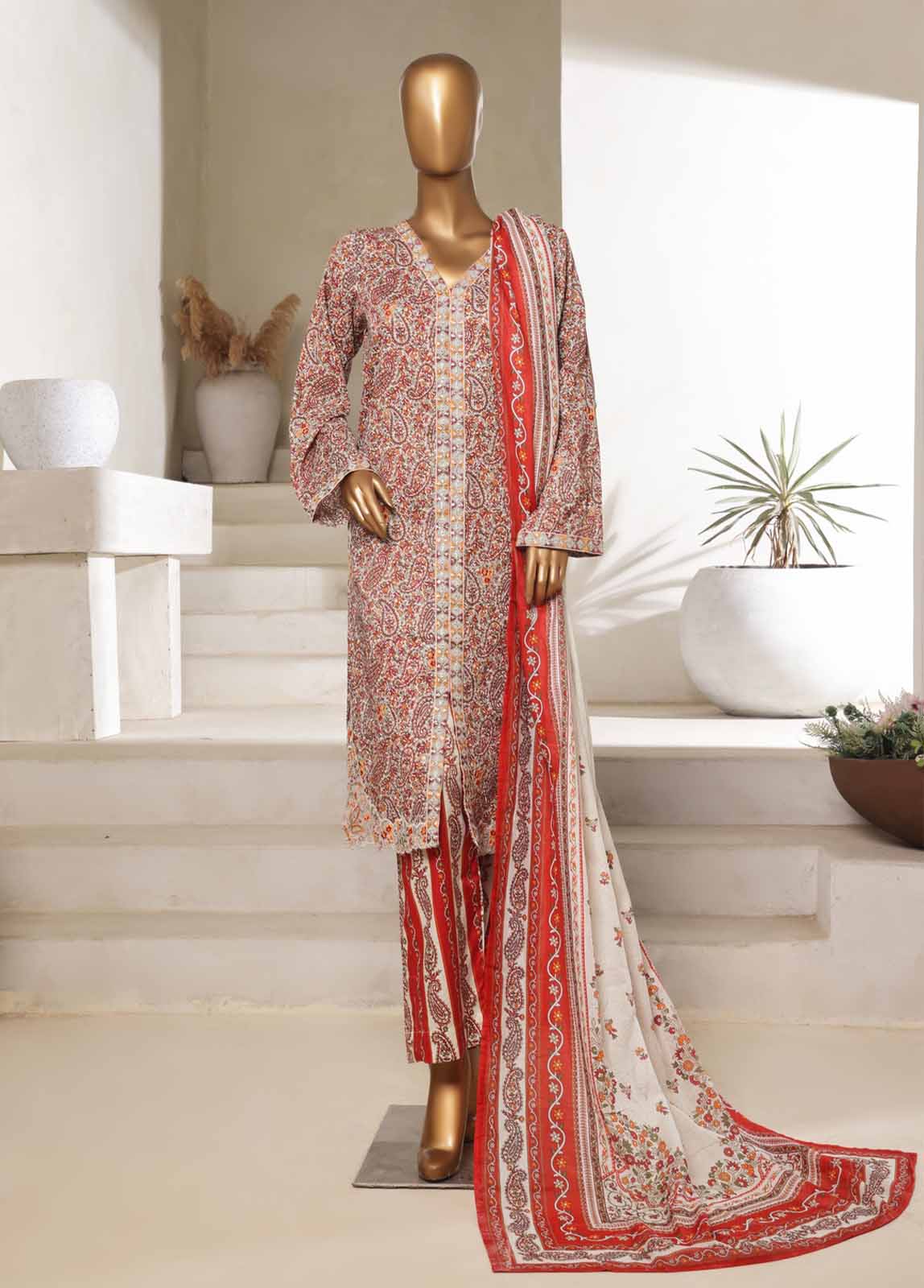 Bin Saeed Fabric - SM-078-EMBC-3 Piece Chikankari Stitched Suit