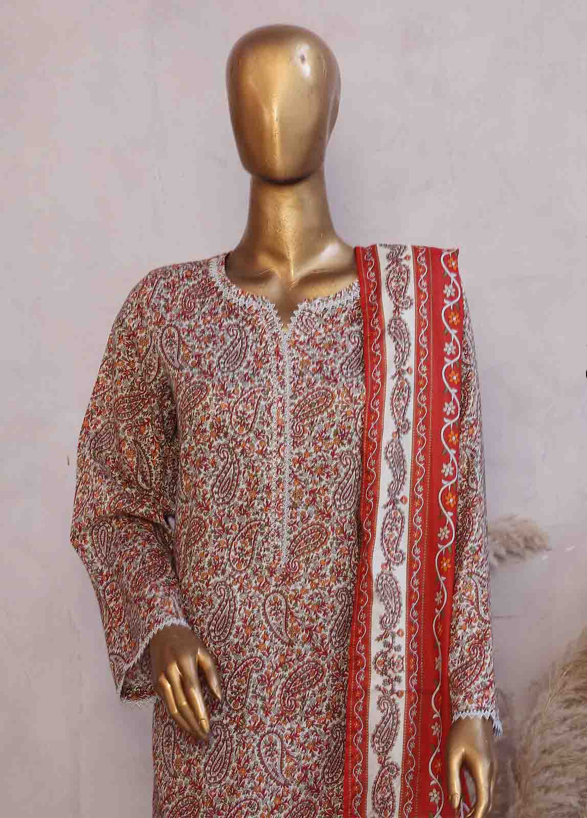 SM-078- 3 Piece Printed Stitched Suit