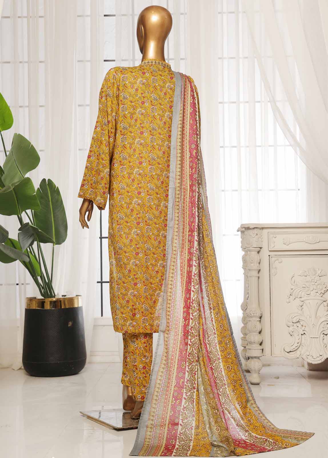 Bin Saeed Fabric - SM-080- 3 Piece Printed Stitched Suit