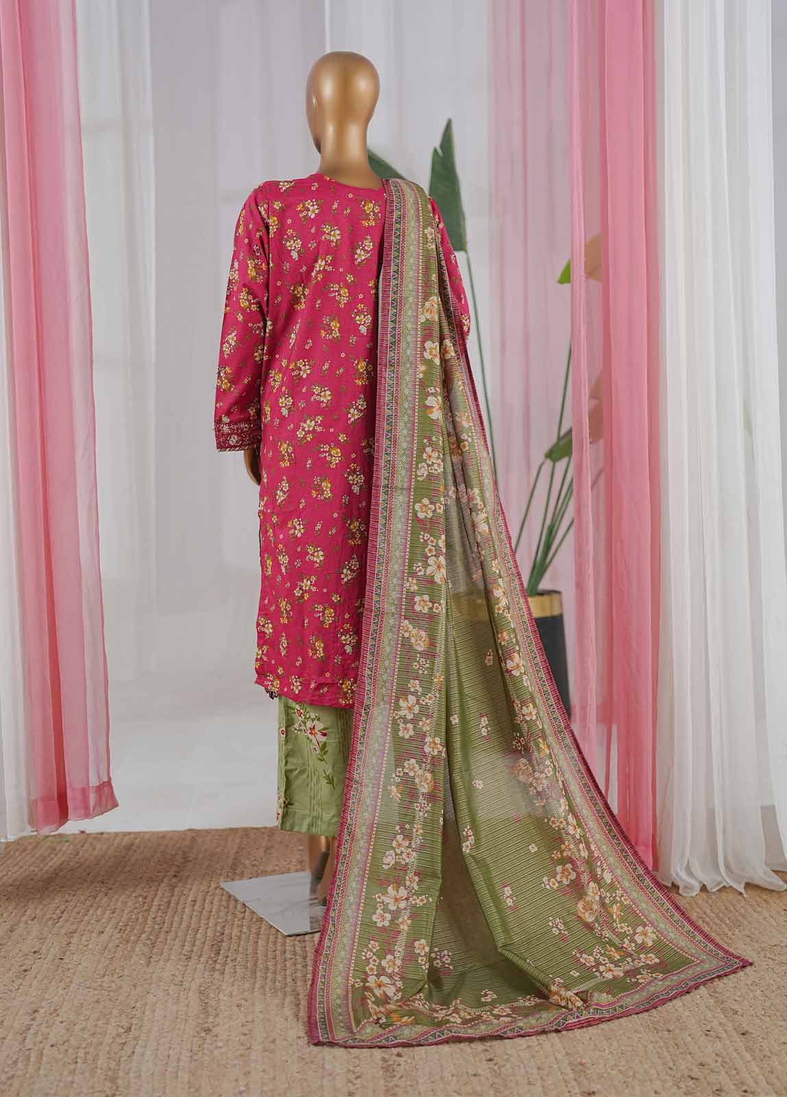 Bin Saeed Fabric - SM-081-EMBC-3 Piece Chikankari Stitched Suit