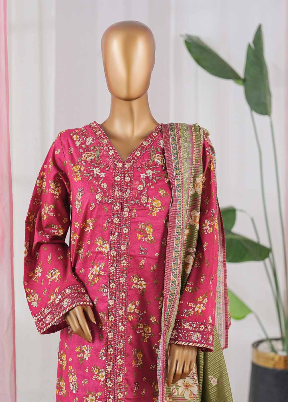 Bin Saeed Fabric - SM-081-EMBC-3 Piece Chikankari Stitched Suit