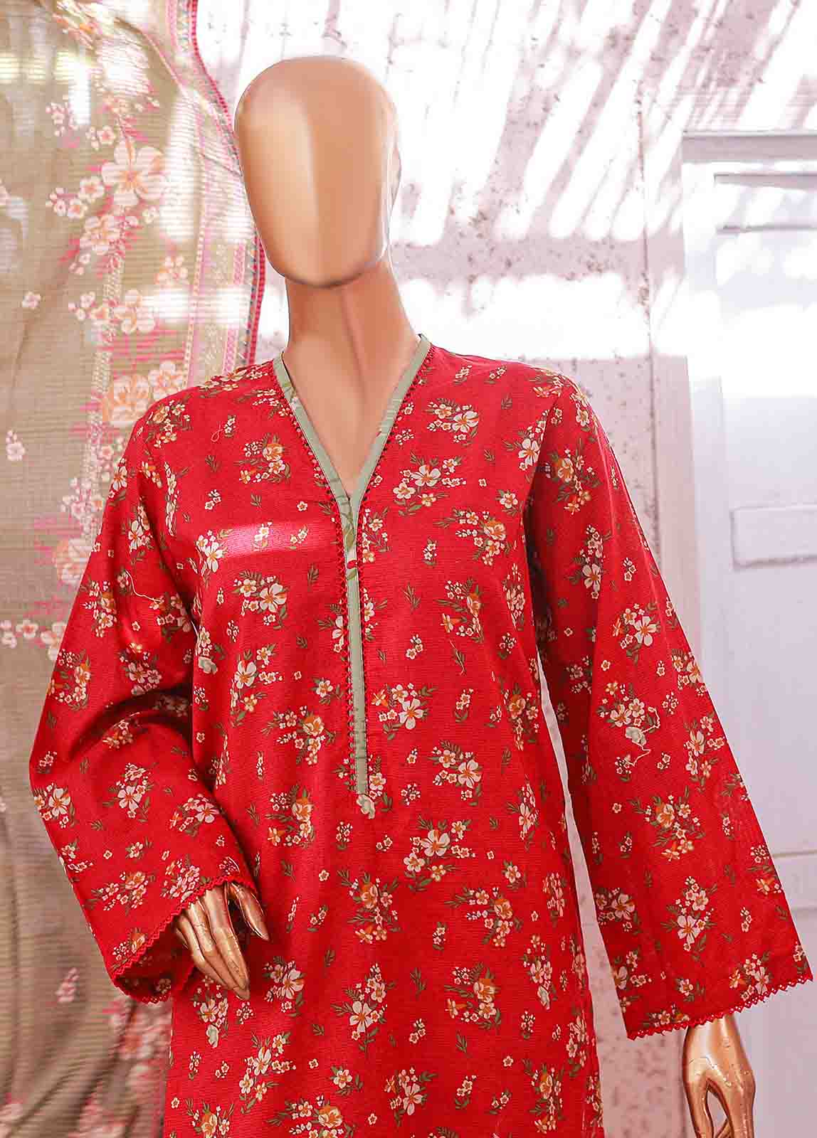 Bin Saeed Fabric - SM-081 R- 3 Piece Printed Stitched Suit