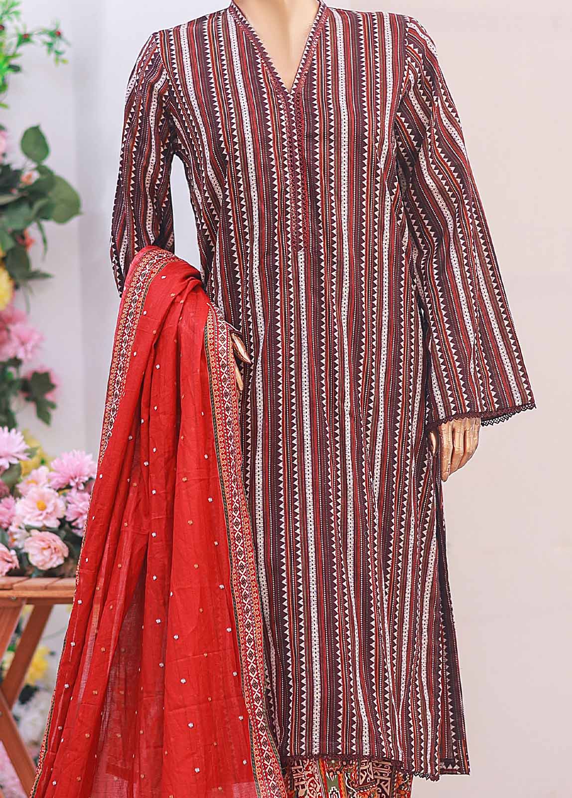 Bin Saeed Fabric - SM-082- 3 Piece Printed Stitched Suit
