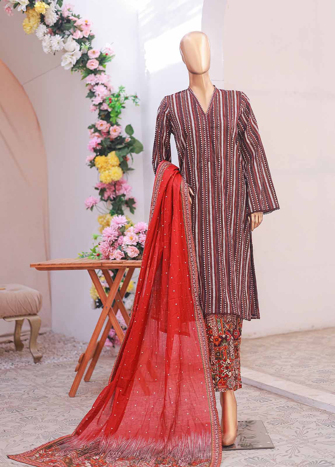 Bin Saeed Fabric - SM-082- 3 Piece Printed Stitched Suit