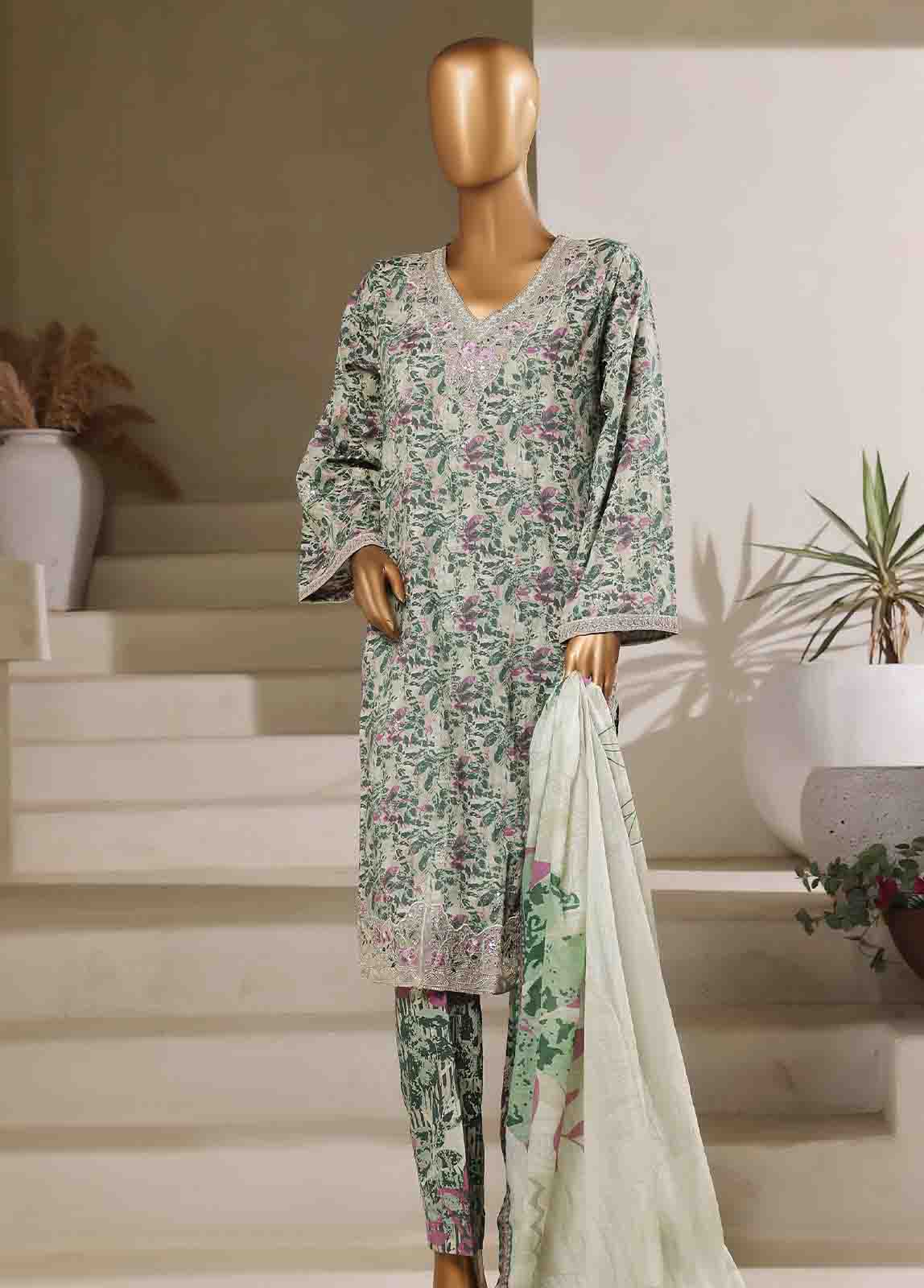 Bin Saeed Fabric - SM-085-EMB- 3 Piece Embroidered Stitched Suit
