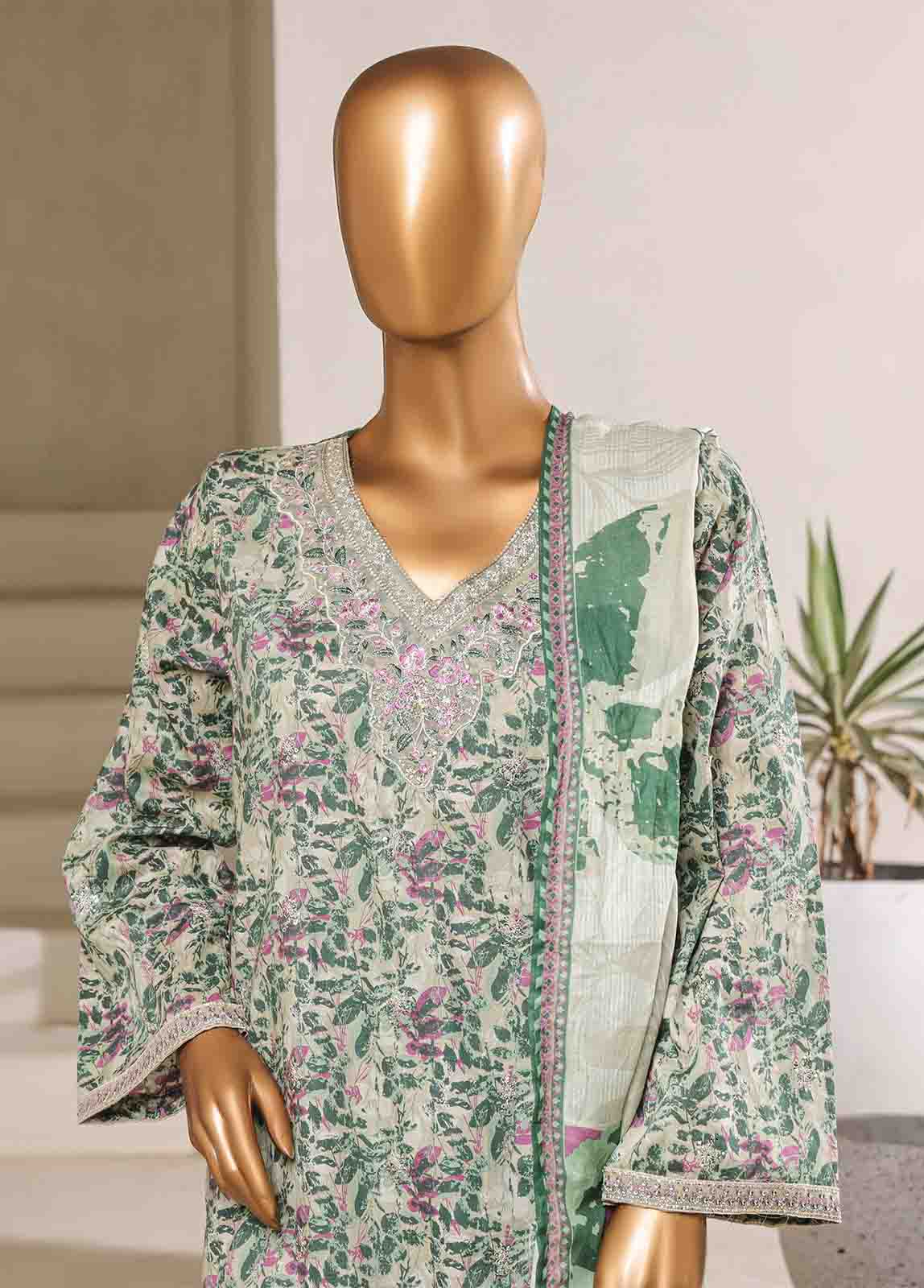 Bin Saeed Fabric - SM-085-EMB- 3 Piece Embroidered Stitched Suit