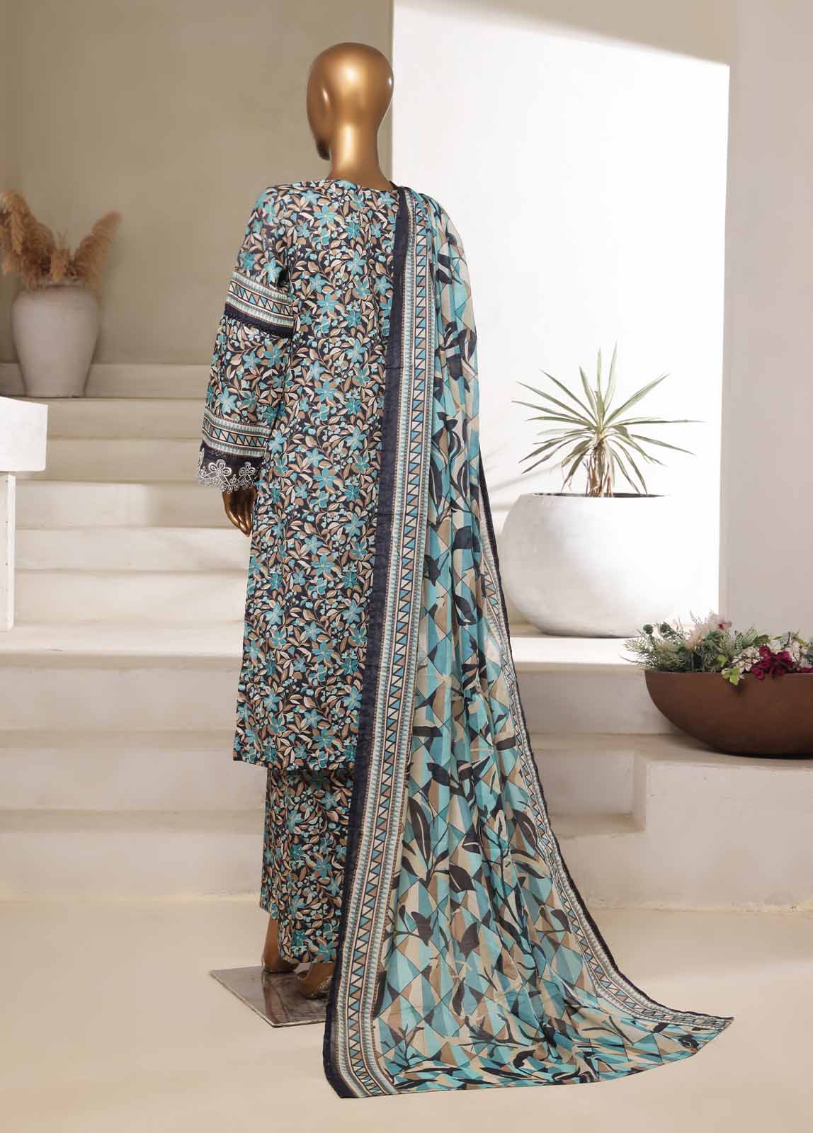 Bin Saeed Fabric - SM-087-EMBC-3 Piece Chikankari Stitched Suit
