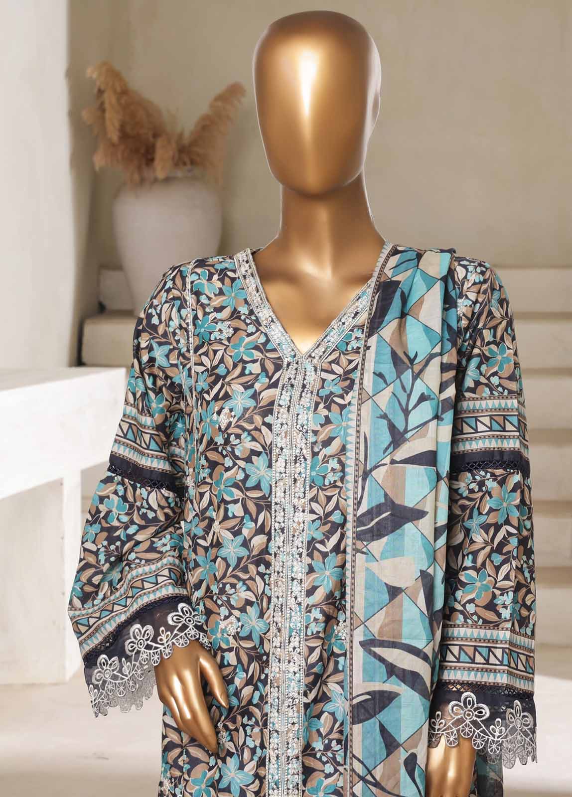 Bin Saeed Fabric - SM-087-EMBC-3 Piece Chikankari Stitched Suit