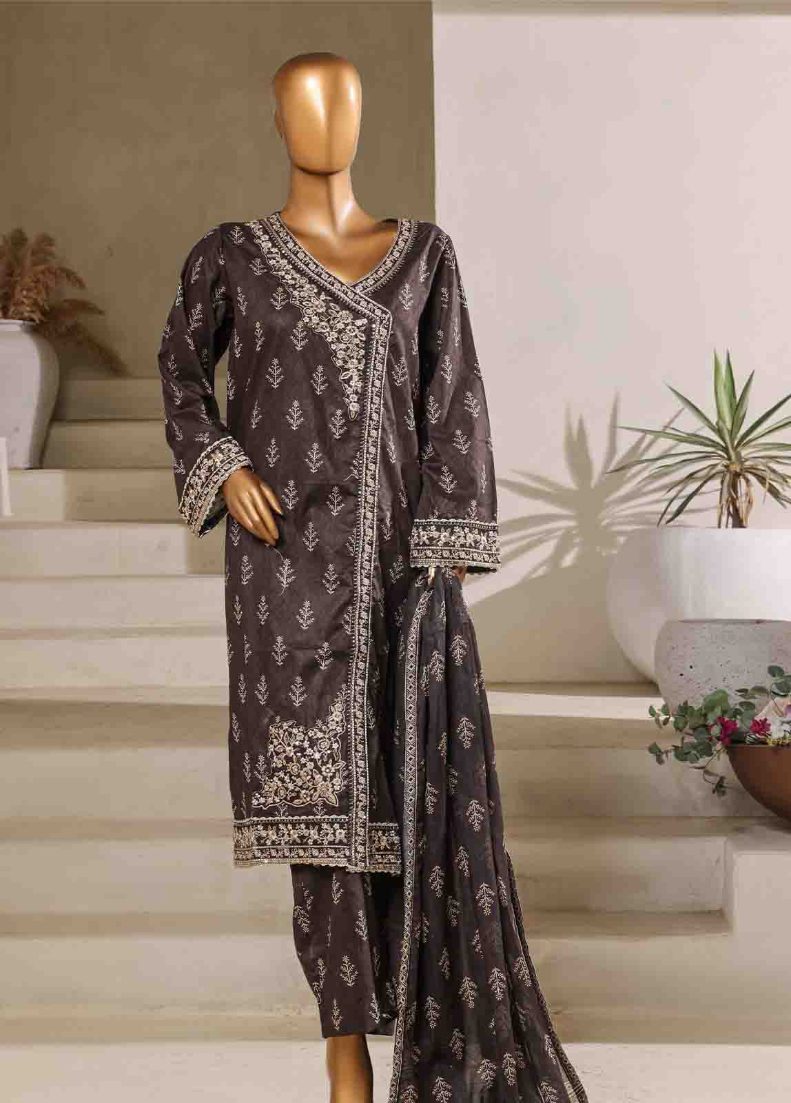 Bin Saeed Fabric - SM-091-EMB- 3 Piece Embroidered Stitched Suit