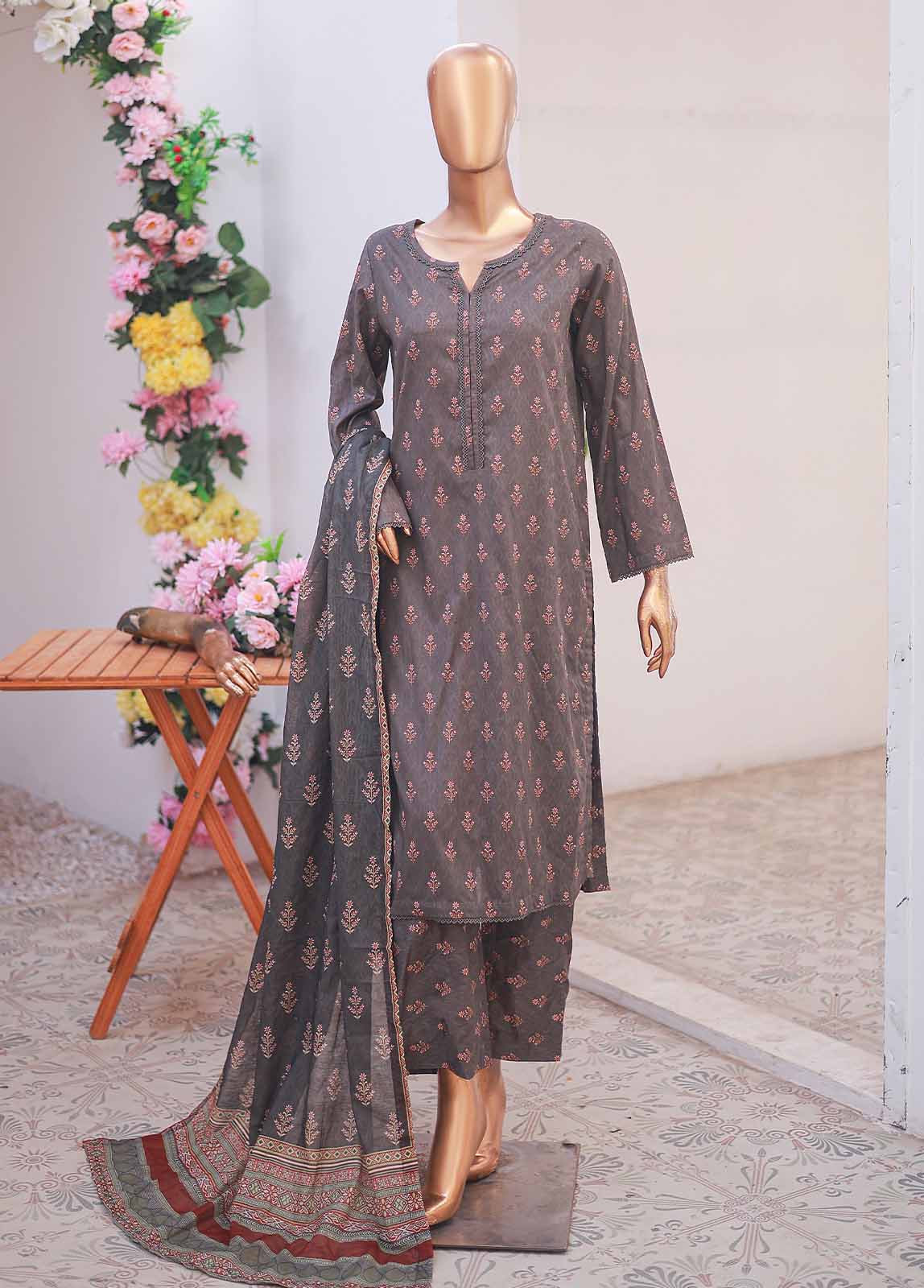 Bin Saeed Fabric - SM-092- 3 Piece Printed Stitched Suit