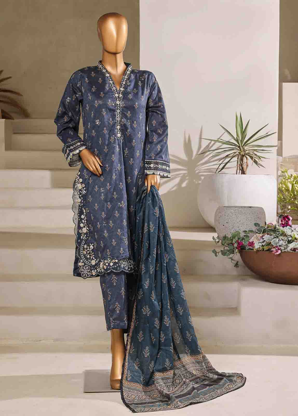 Bin Saeed Fabric - SM-093-EMB- 3 Piece Embroidered Stitched Suit