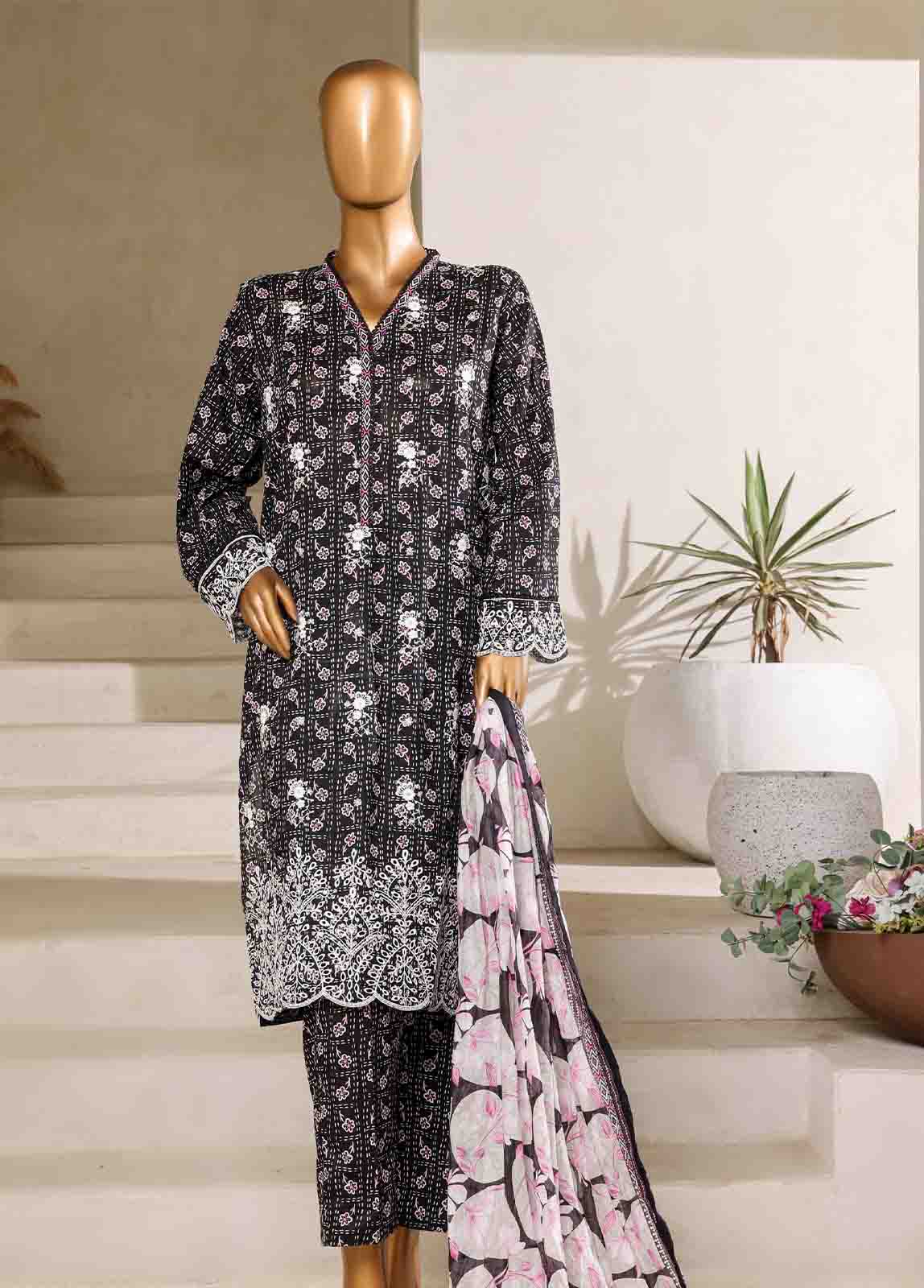Bin Saeed Fabric - SM-095-EMB- 3 Piece Embroidered Stitched Suit