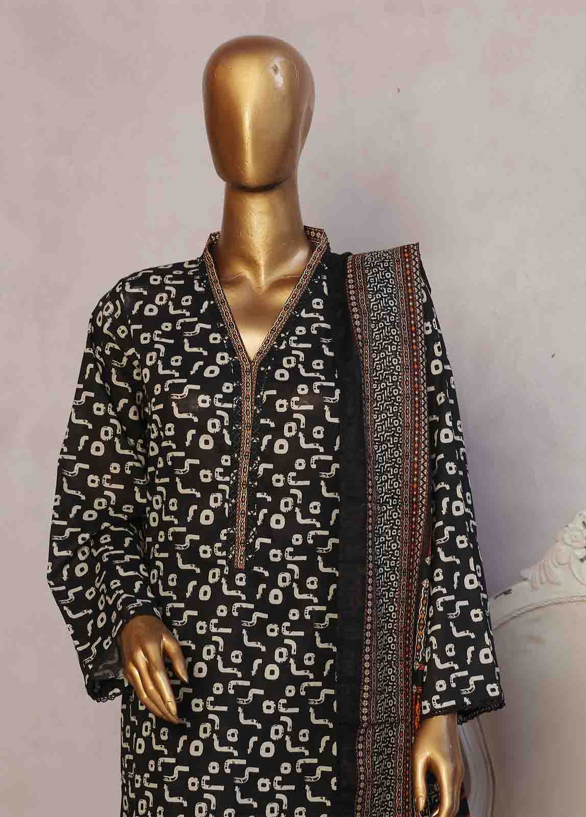 SM-084- 3 Piece Printed Stitched Suit