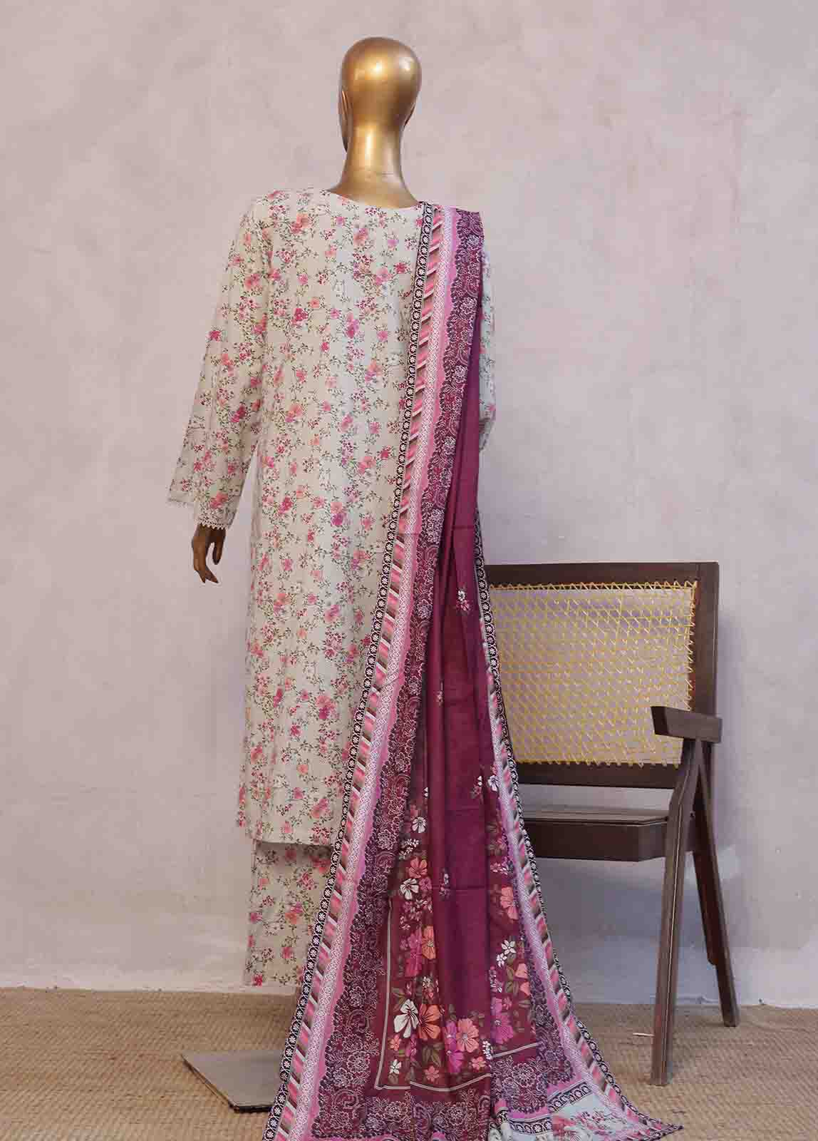 Bin Saeed Fabric - SM-096- 3 Piece Printed Stitched Suit