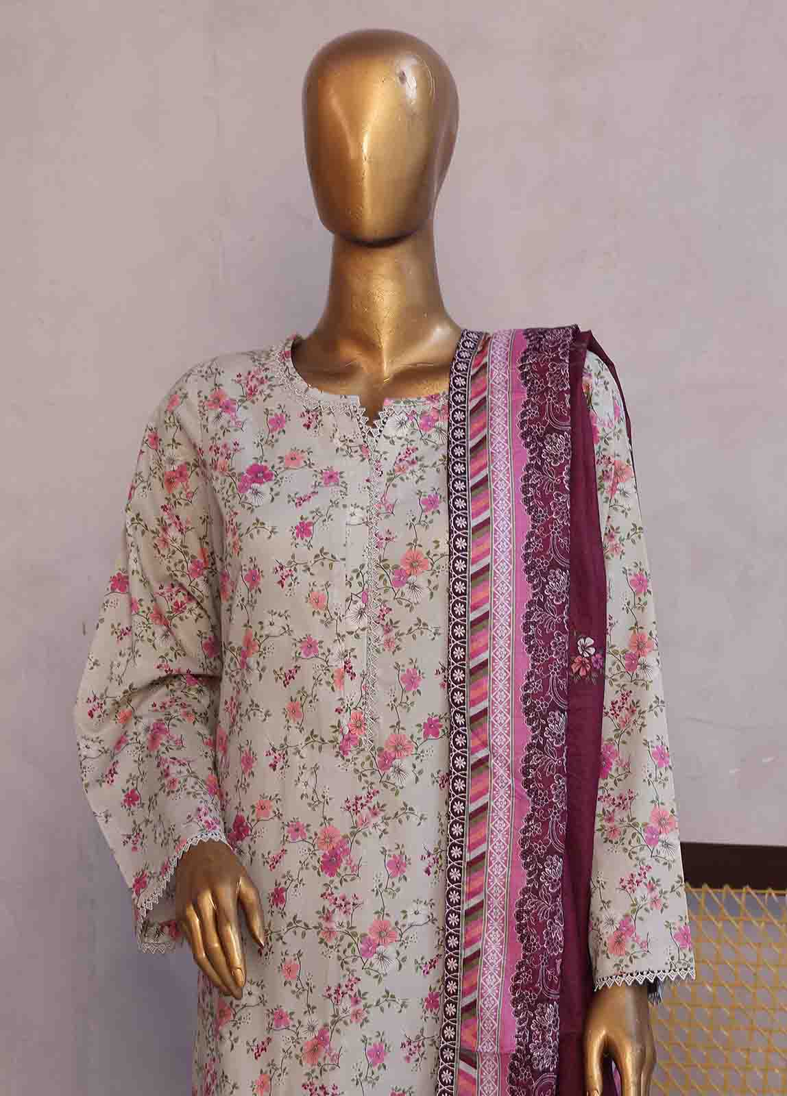Bin Saeed Fabric - SM-096- 3 Piece Printed Stitched Suit