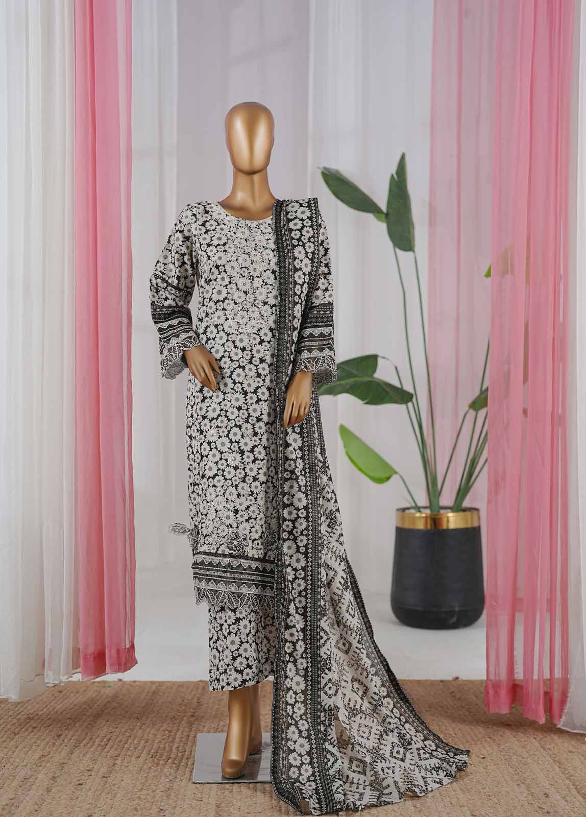 Bin Saeed Fabric - SM-097-EMBC-3 Piece Chikankari Stitched Suit