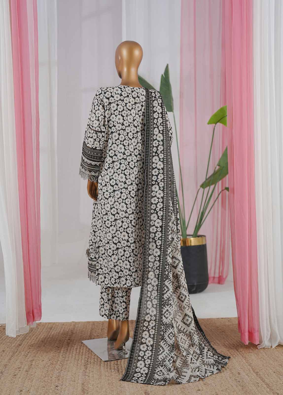 Bin Saeed Fabric - SM-097-EMBC-3 Piece Chikankari Stitched Suit