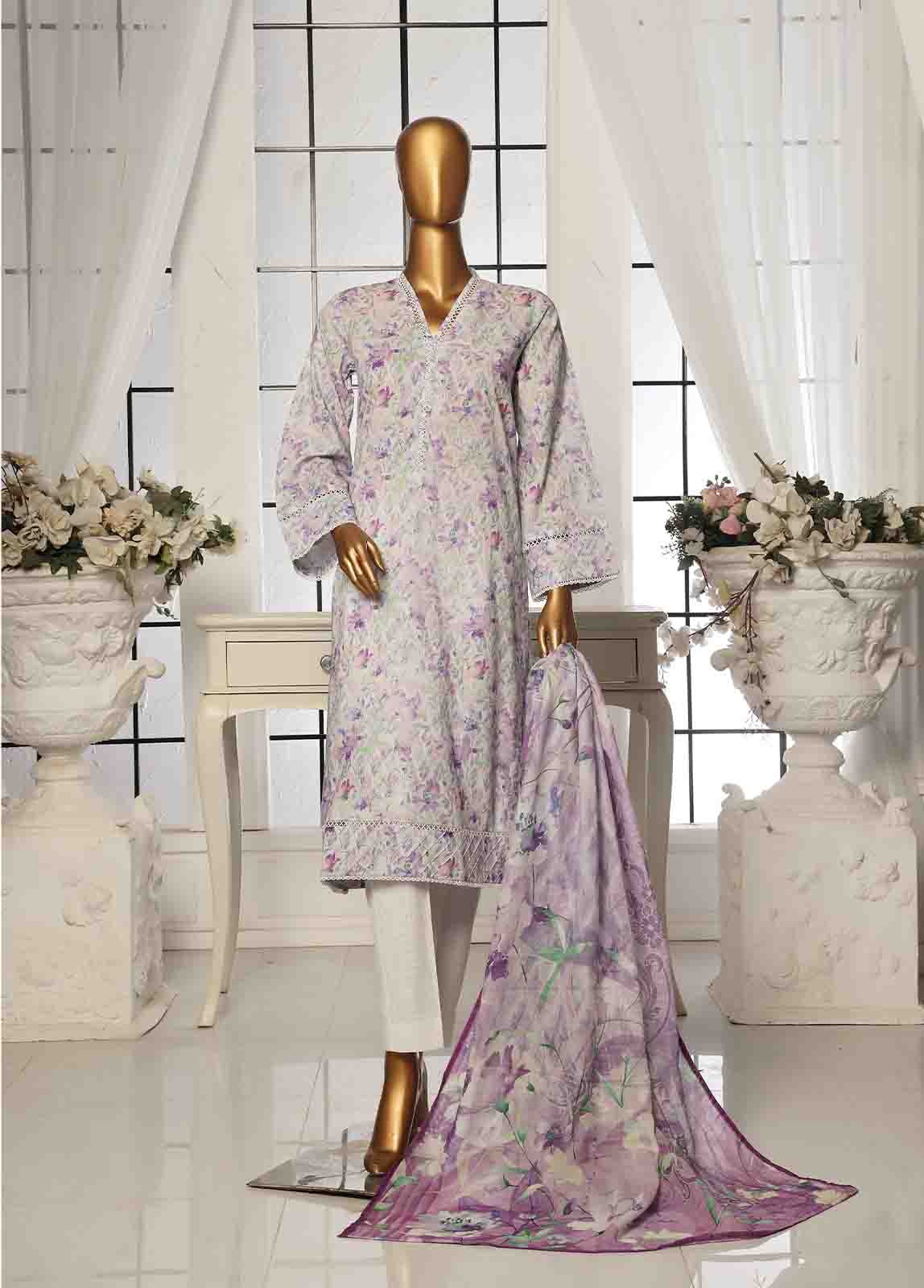 Bin Saeed Fabric - SM-102- 3 Piece Printed Stitched Suit