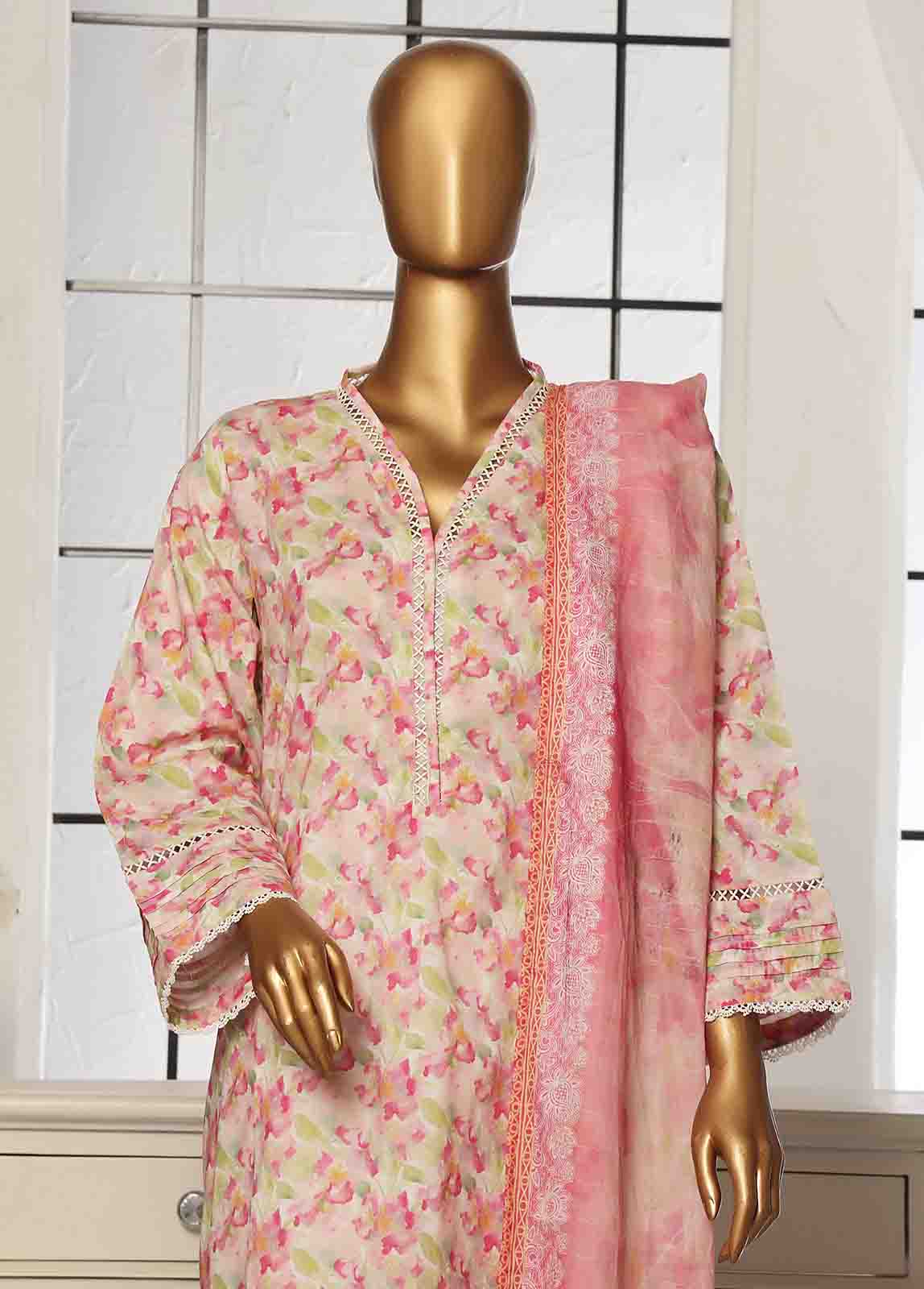 Bin Saeed Fabric - SM-104- 3 Piece Printed Stitched Suit