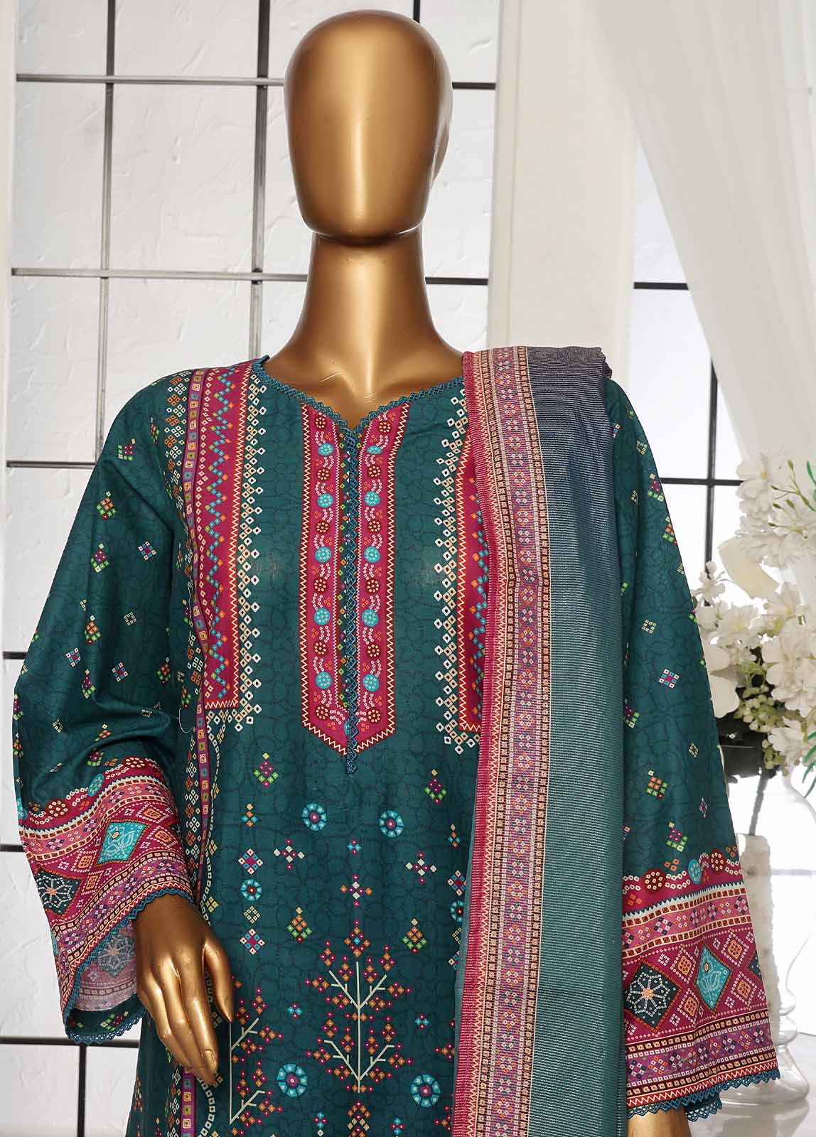 Bin Saeed Fabric - SM-112- 3 Piece Printed Stitched Suit
