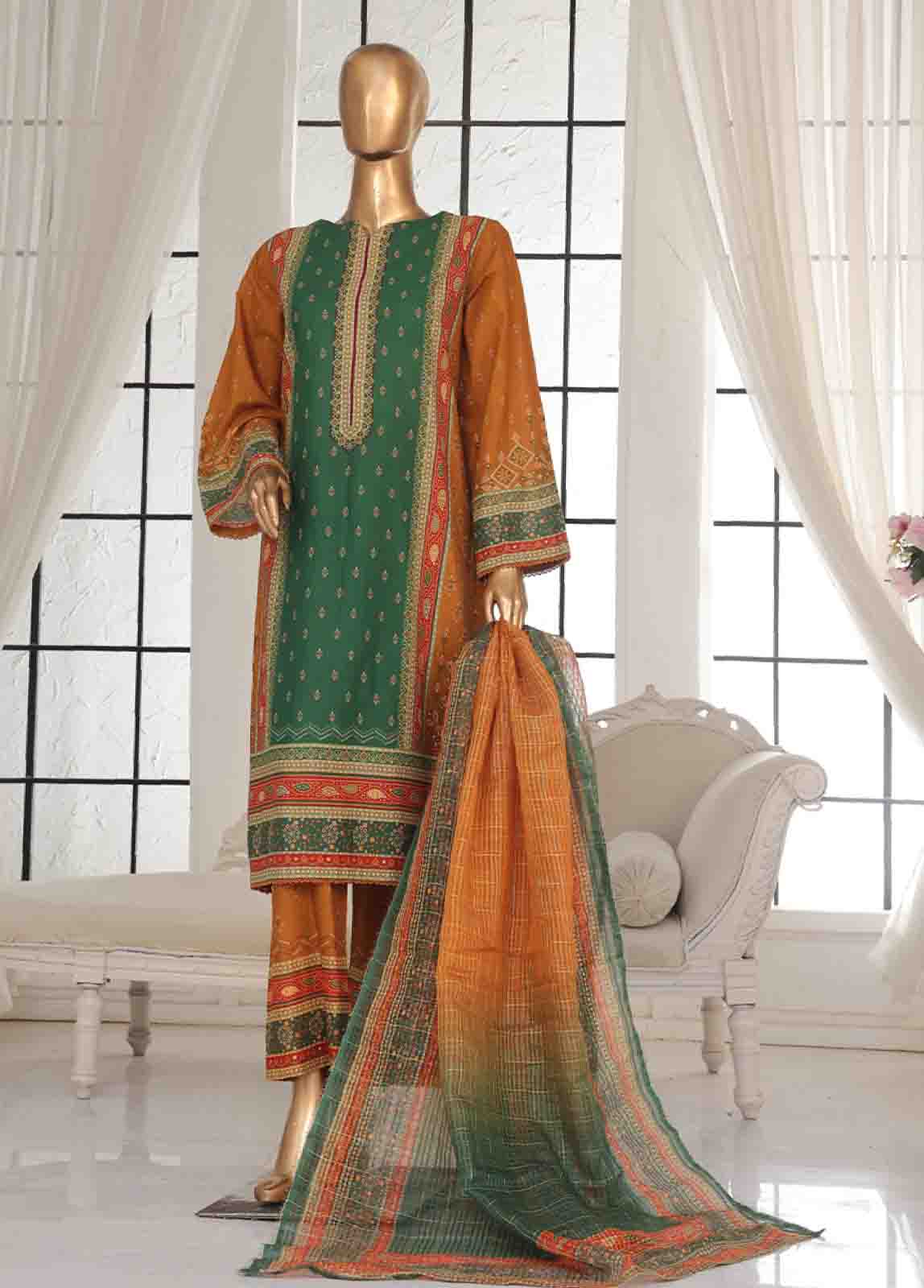 Bin Saeed Fabric - SM-117- 3 Piece Printed Stitched Suit