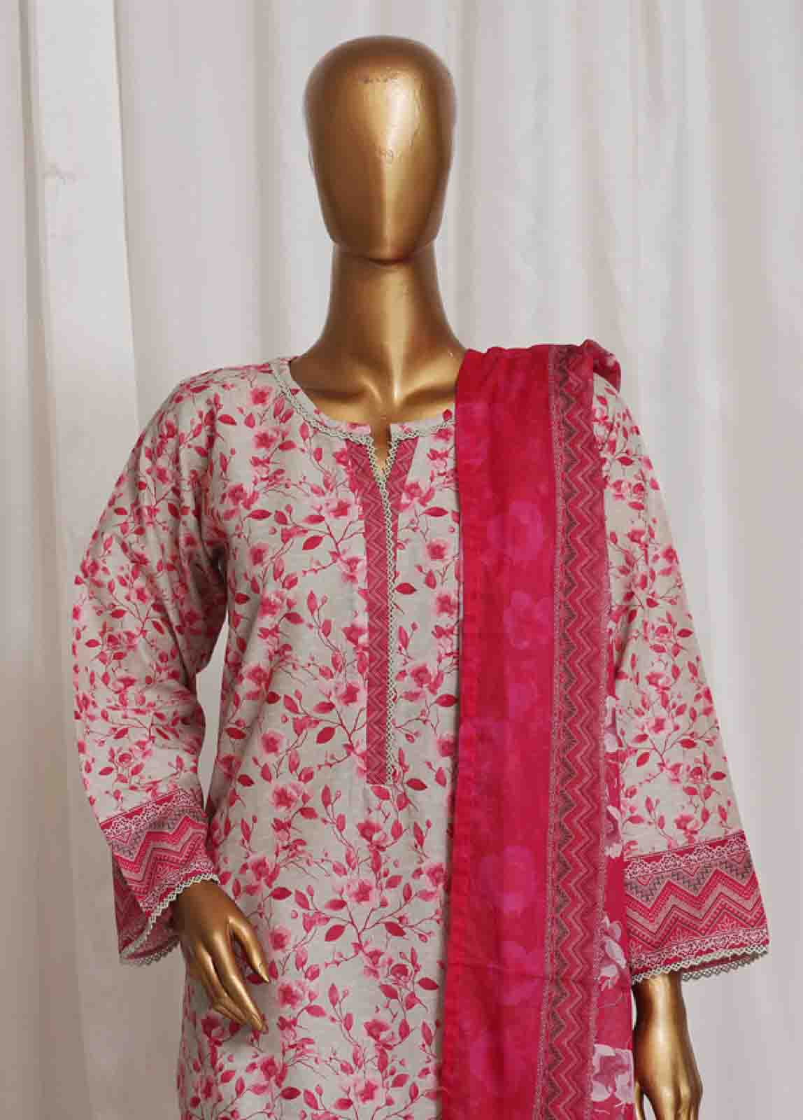Bin Saeed Fabric - SM-12- 3 Piece Printed Stitched Suit