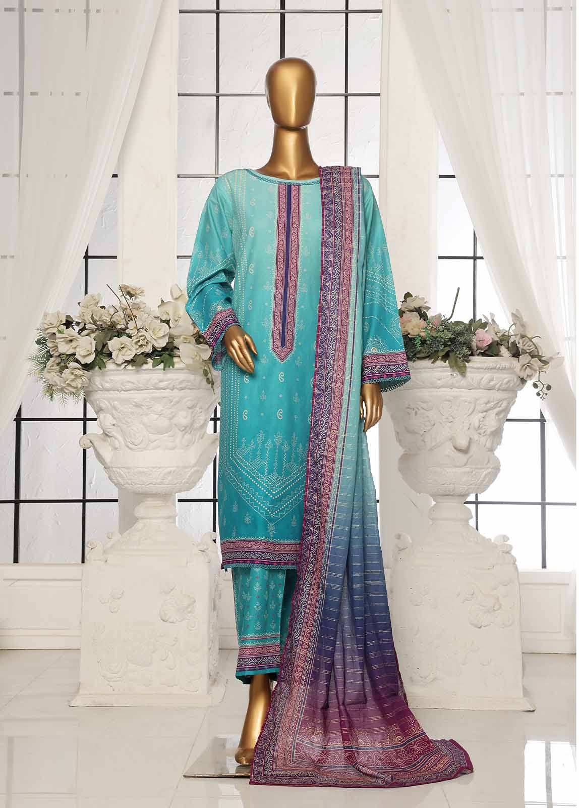 Bin Saeed Fabric - SM-122- 3 Piece Printed Stitched Suit