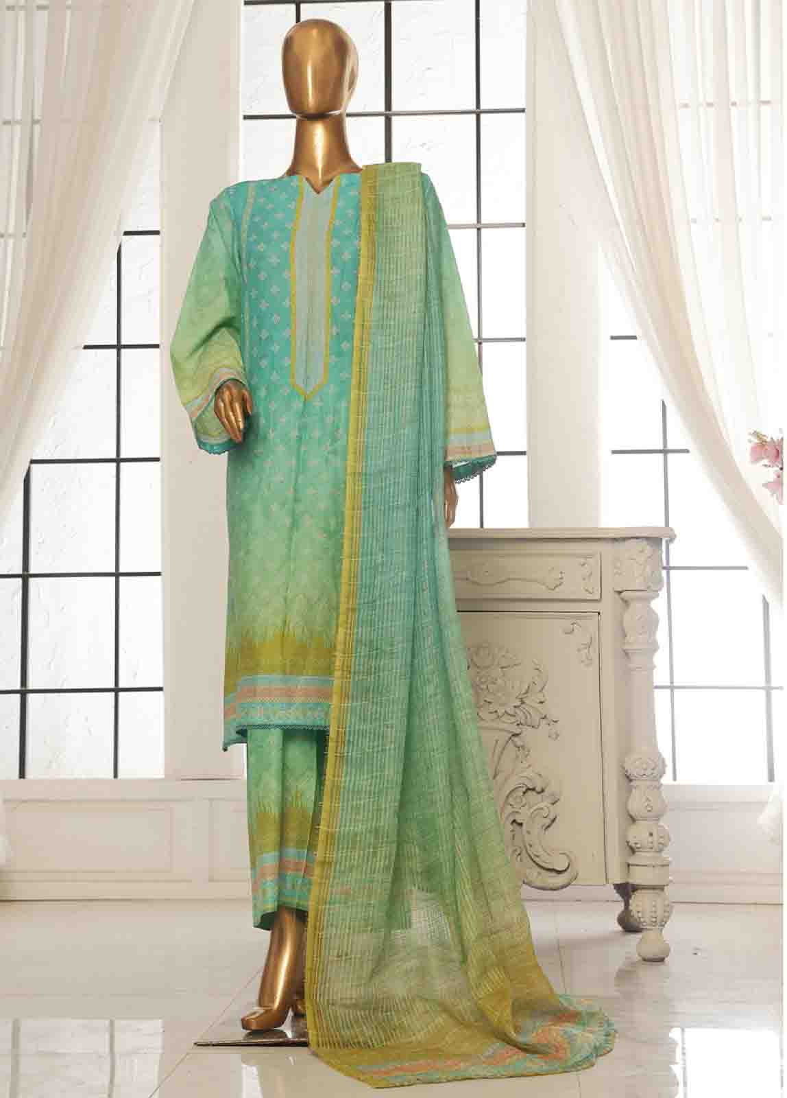 Bin Saeed Fabric - SM-125- 3 Piece Printed Stitched Suit