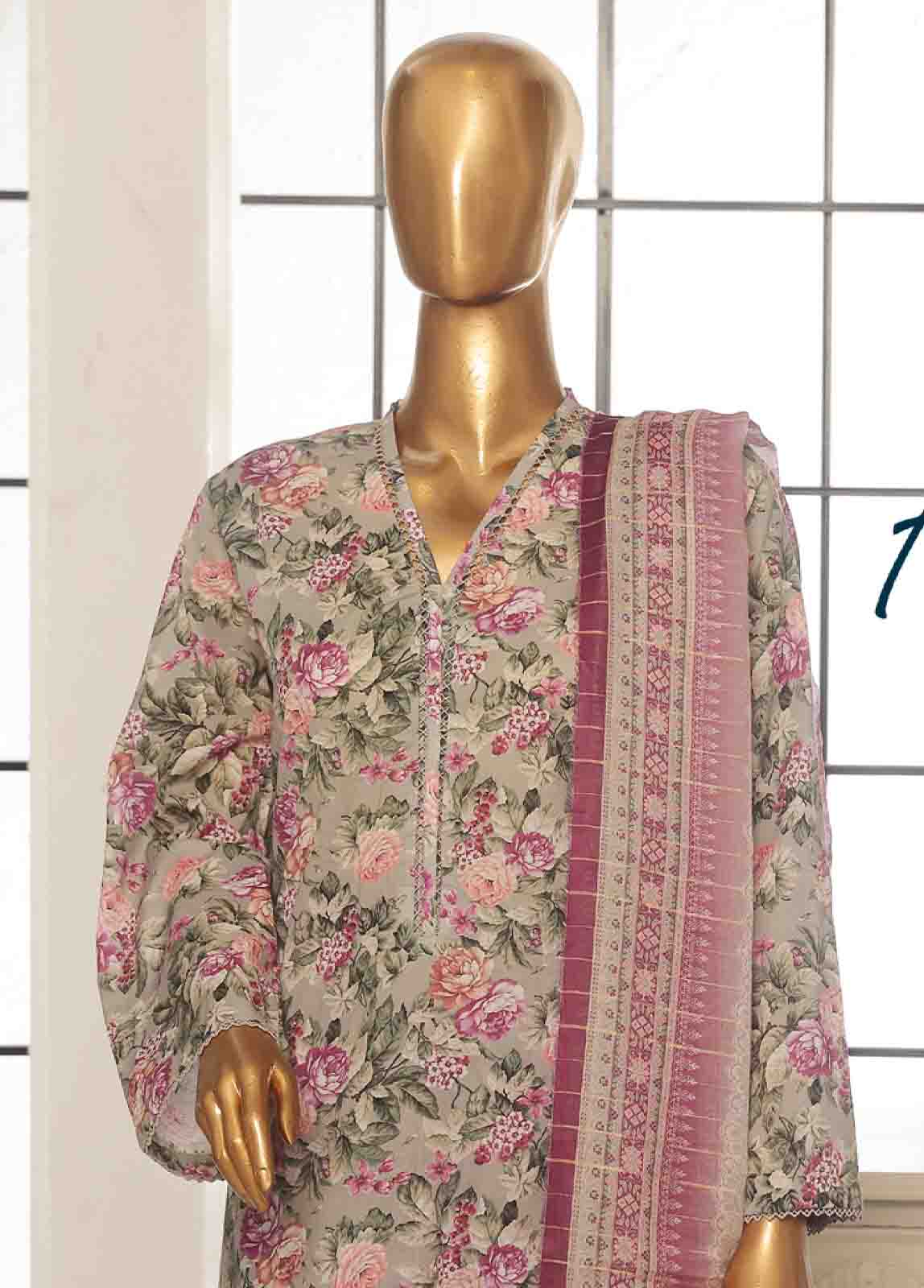 Bin Saeed Fabric - SM-128- 3 Piece Printed Stitched Suit