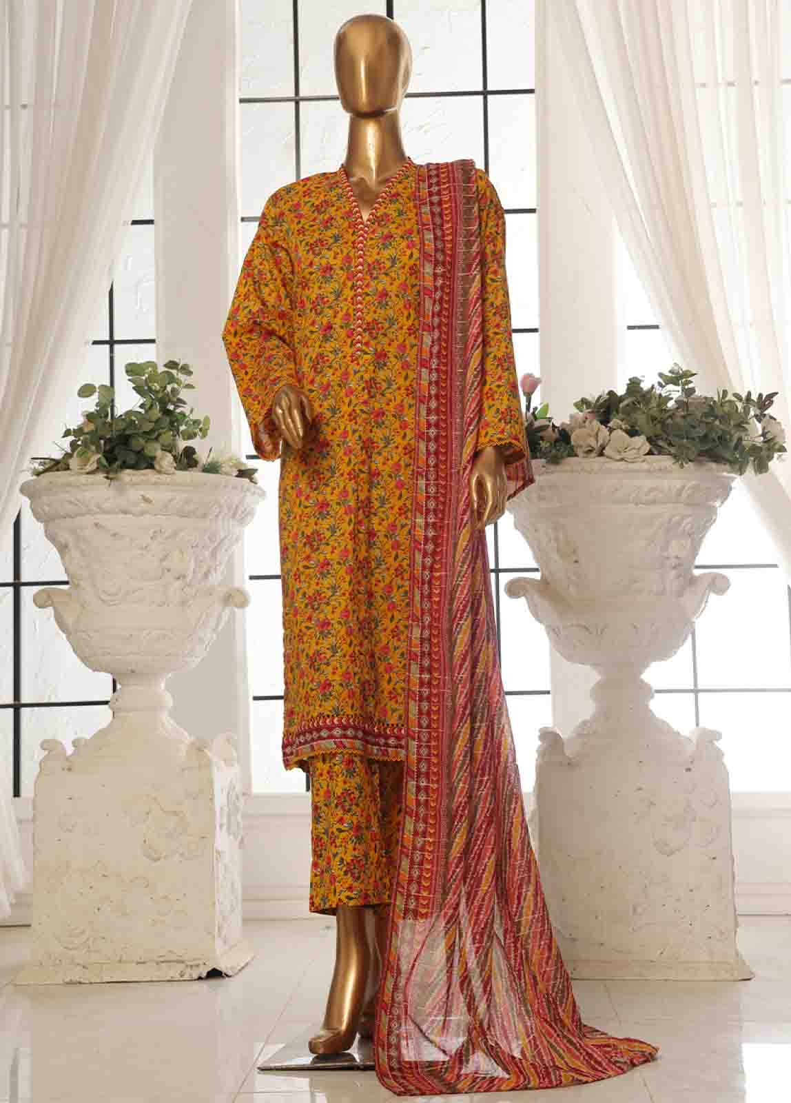 Bin Saeed Fabric - SM-129- 3 Piece Printed Stitched Suit