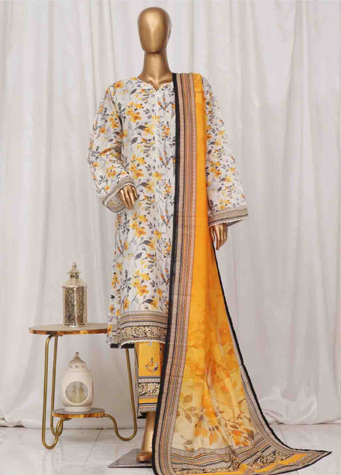 Bin Saeed Fabric - SM-42- 3 Piece Printed Stitched Suit