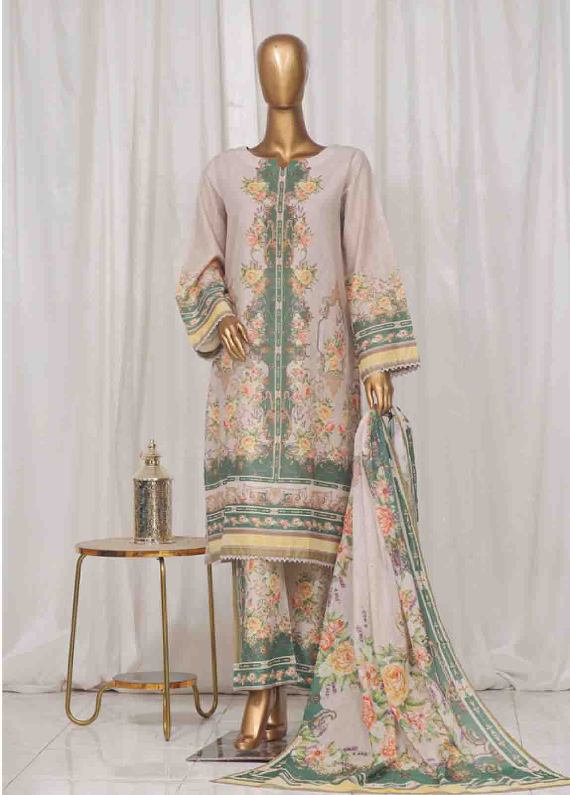 Bin Saeed Fabric - SM-43- 3 Piece Printed Stitched Suit