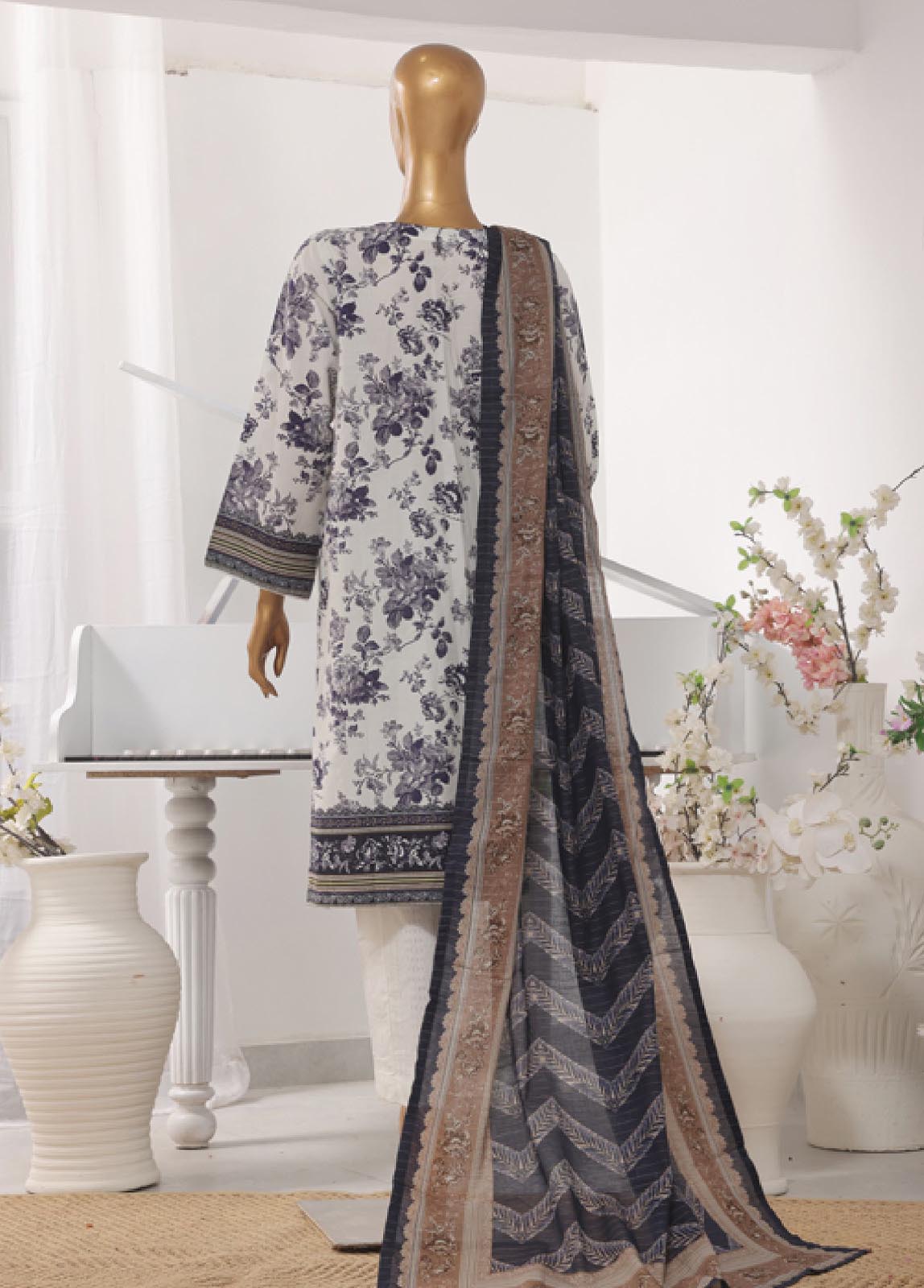 Bin Saeed Fabric - SM-489- 3 Piece Printed Stitched Suit