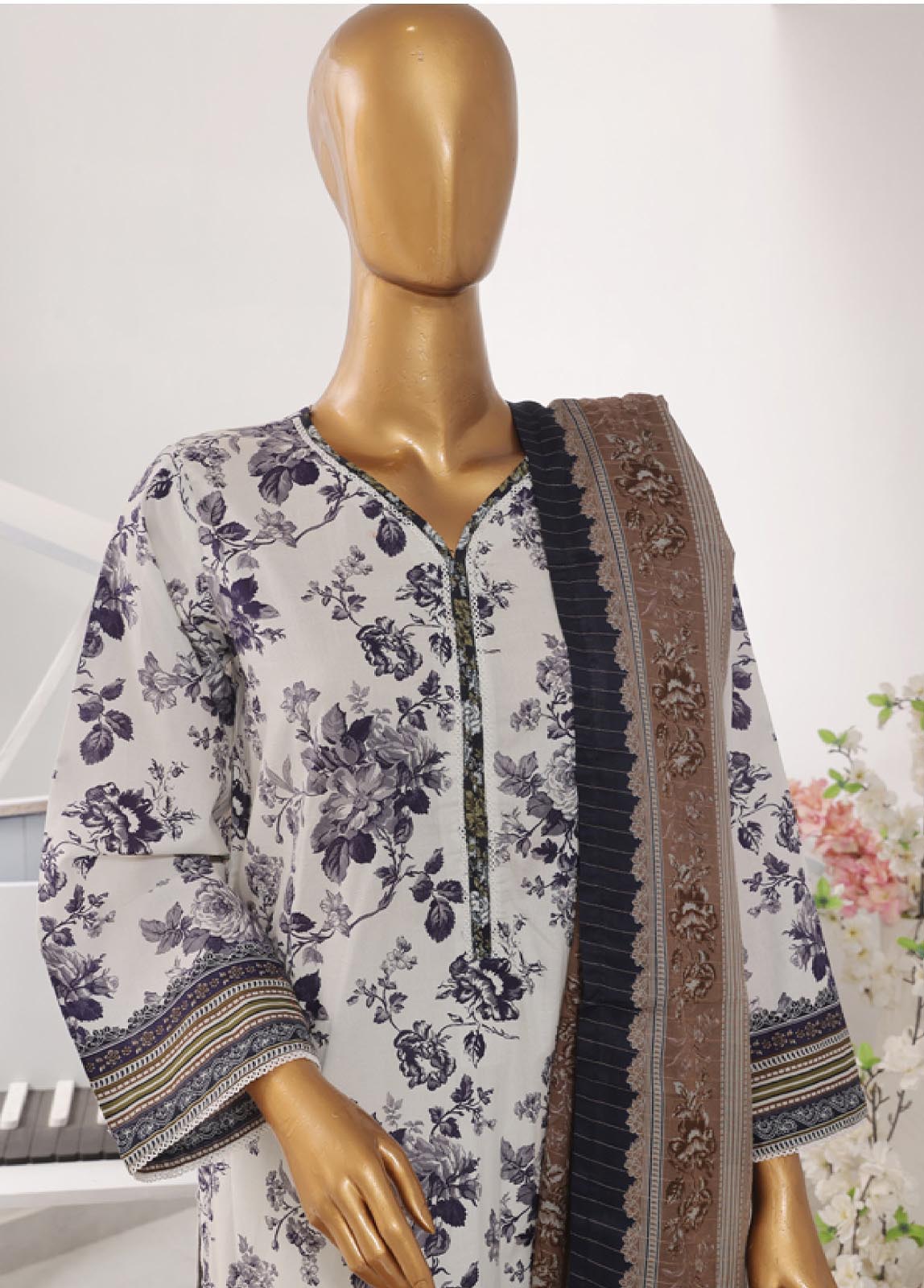 Bin Saeed Fabric - SM-489- 3 Piece Printed Stitched Suit