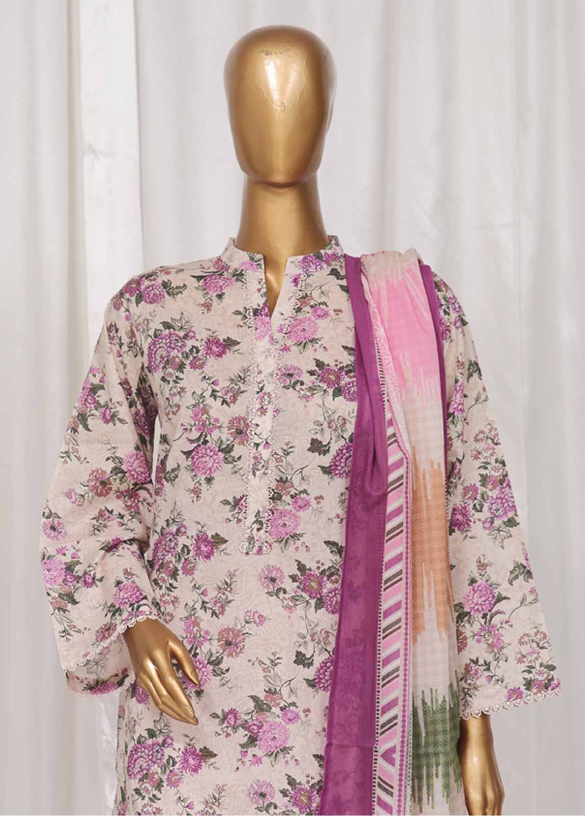 Bin Saeed Fabric - SM-49- 3 Piece Printed Stitched Suit