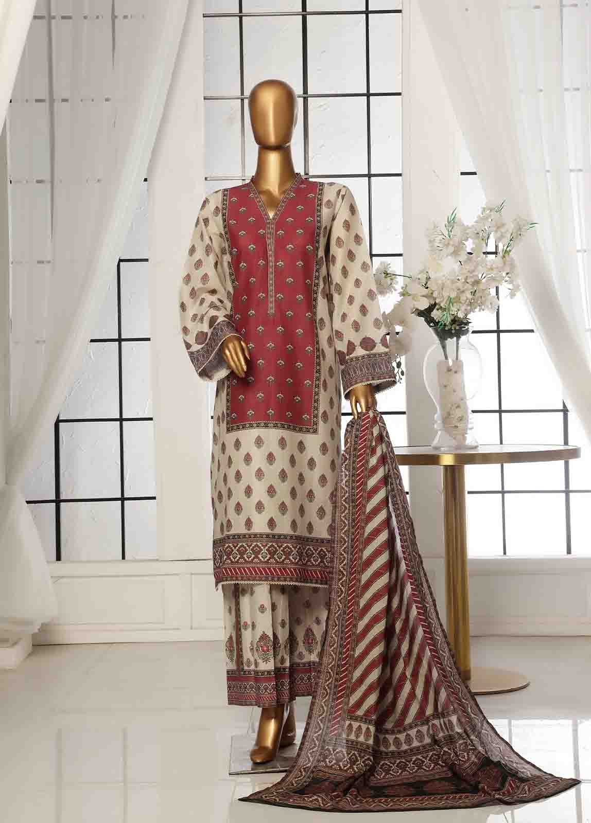 Bin Saeed Fabric - SM-52- 3 Piece Printed Stitched Suit