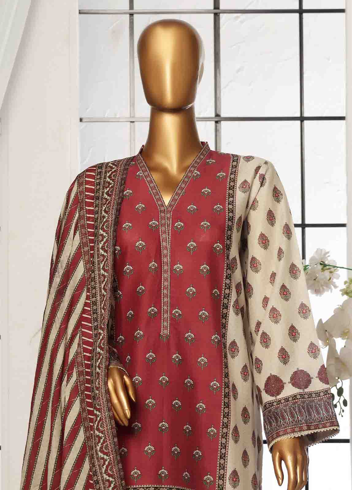 SM-52- 3 Piece Printed Stitched Suit