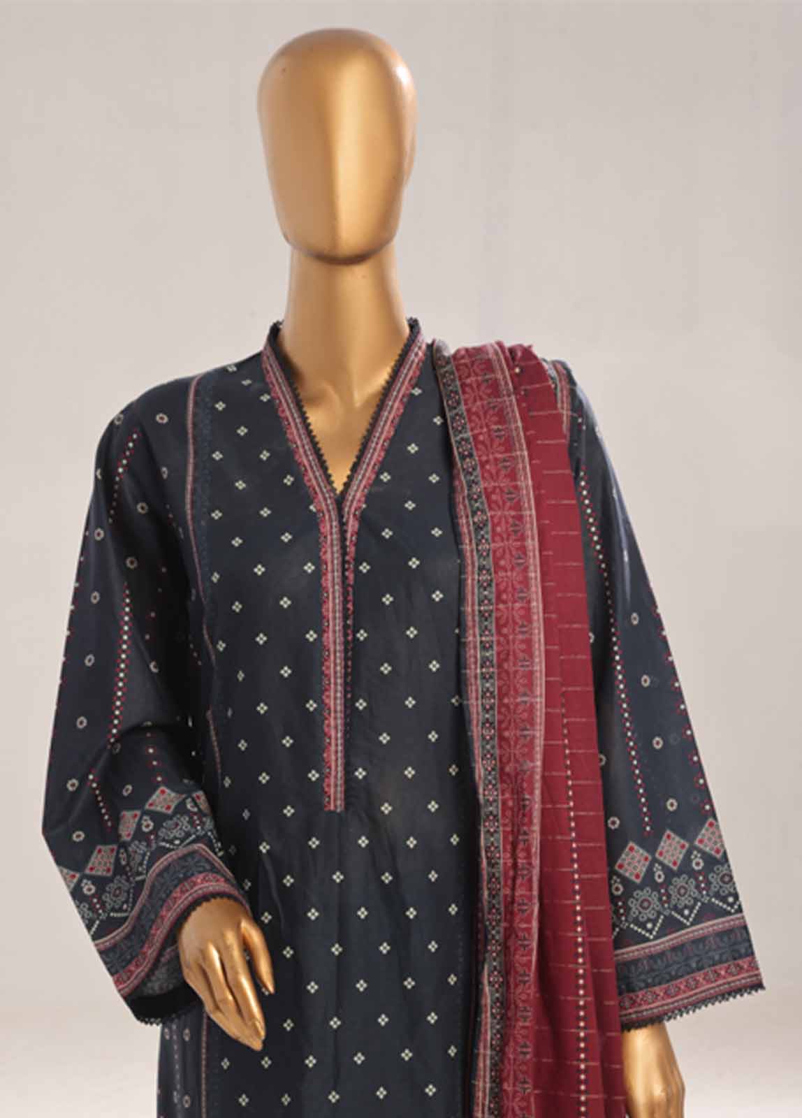 SM-56- 3 Piece Printed Stitched Suit