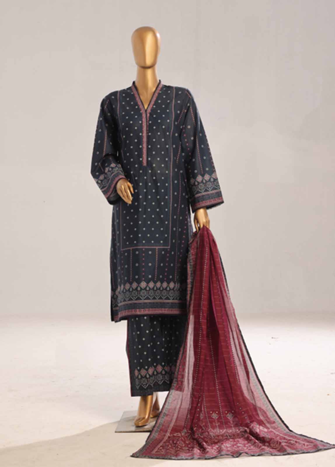 SM-56- 3 Piece Printed Stitched Suit