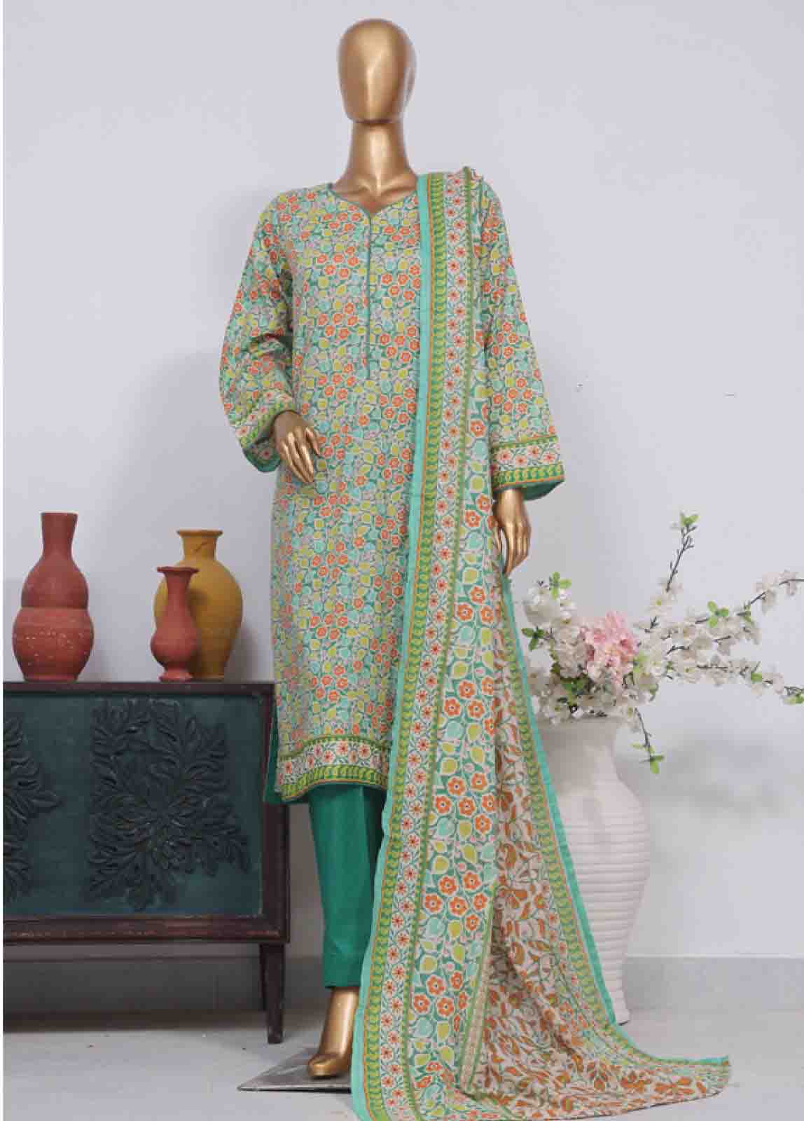 Bin Saeed Fabric - SM-605- 3 Piece Printed Stitched Suit