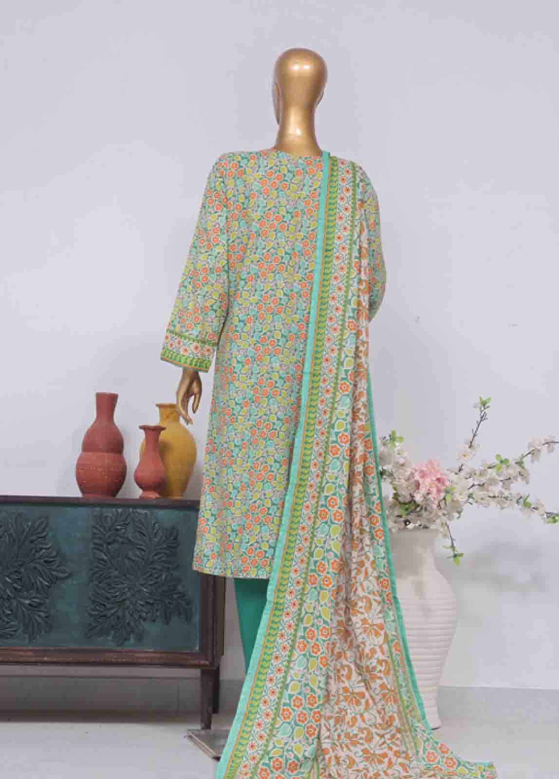 Bin Saeed Fabric - SM-605- 3 Piece Printed Stitched Suit