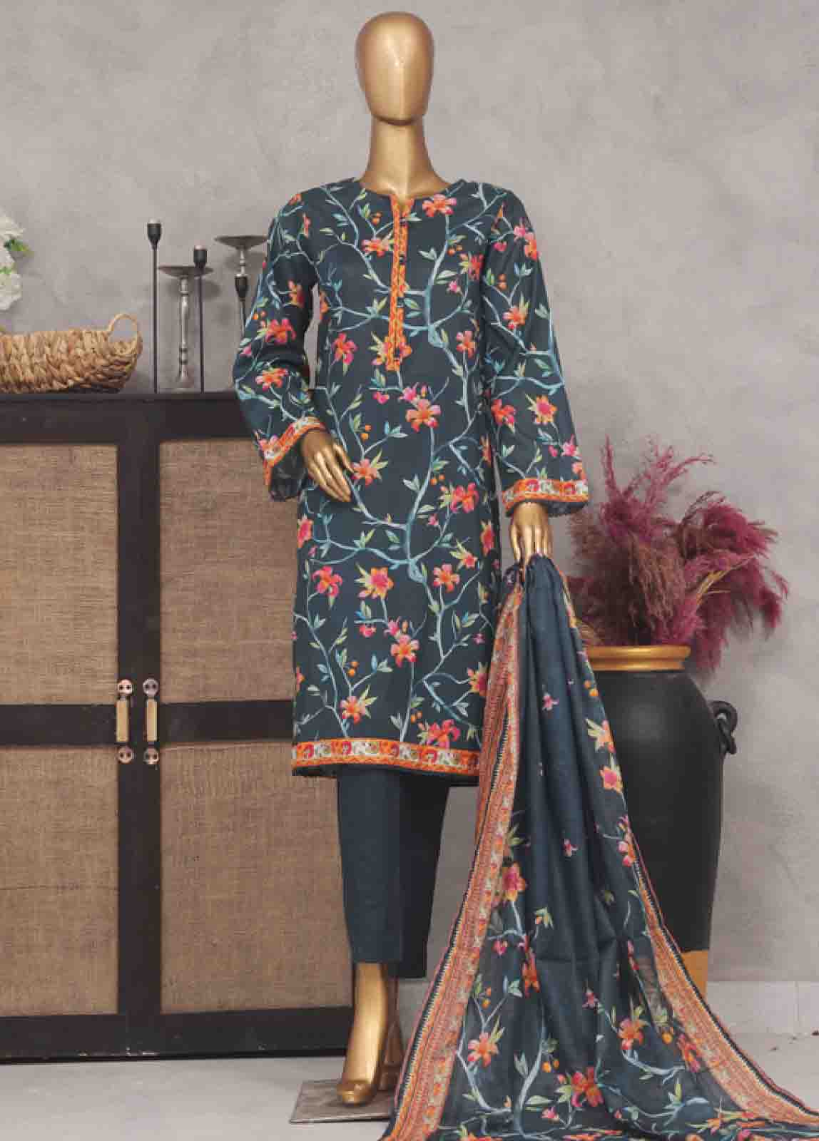 Bin Saeed Fabric - SM-686- 3 Piece Printed Stitched Suit
