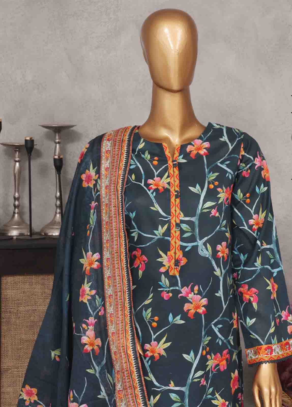 Bin Saeed Fabric - SM-686- 3 Piece Printed Stitched Suit