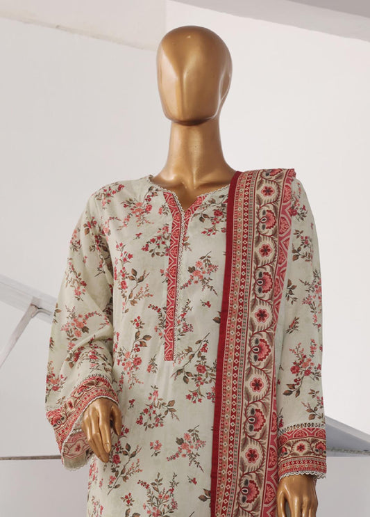 SM-739- 3 Piece Printed Stitched Suit