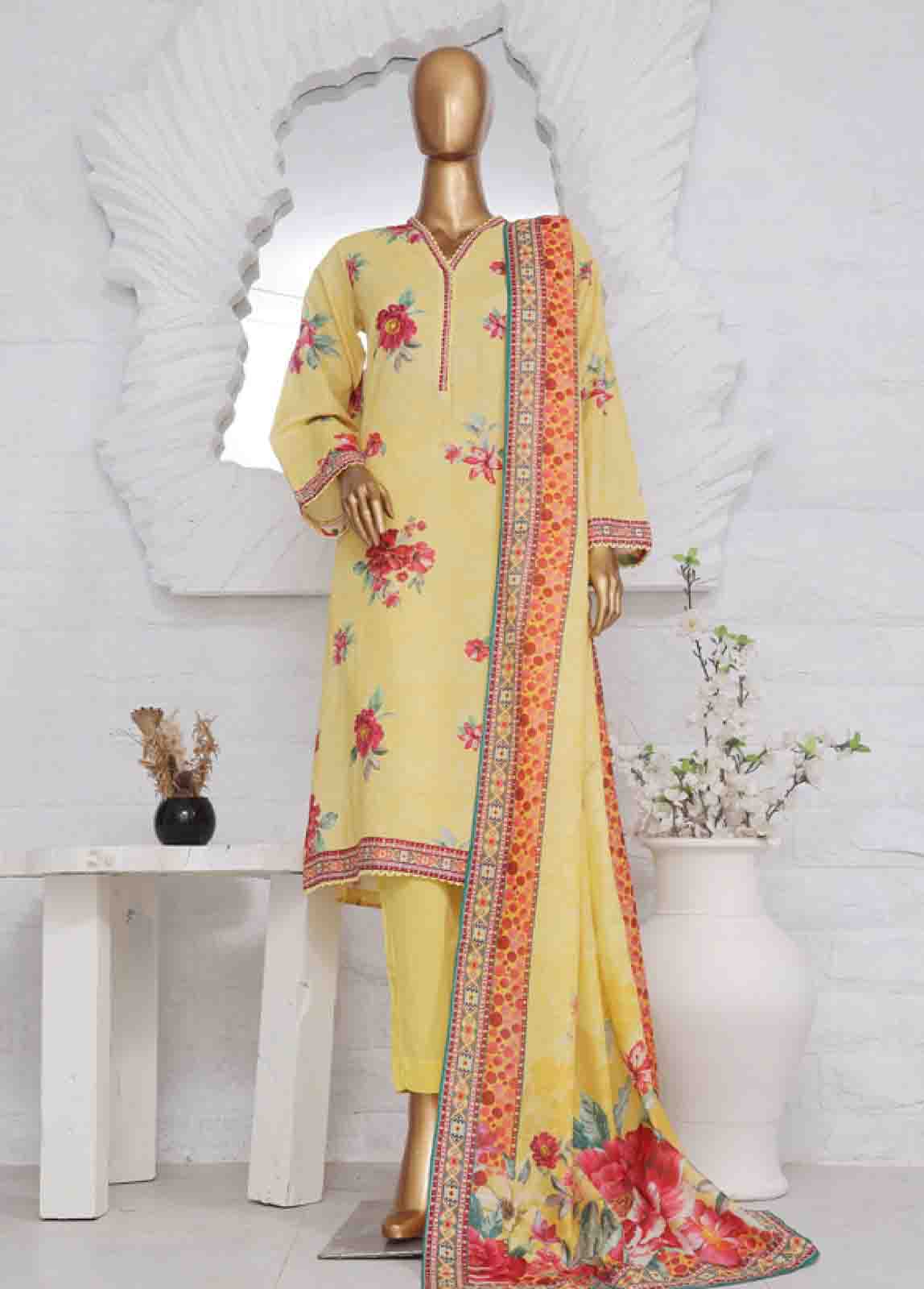 Bin Saeed Fabric - SM-741- 3 Piece Printed Stitched Suit