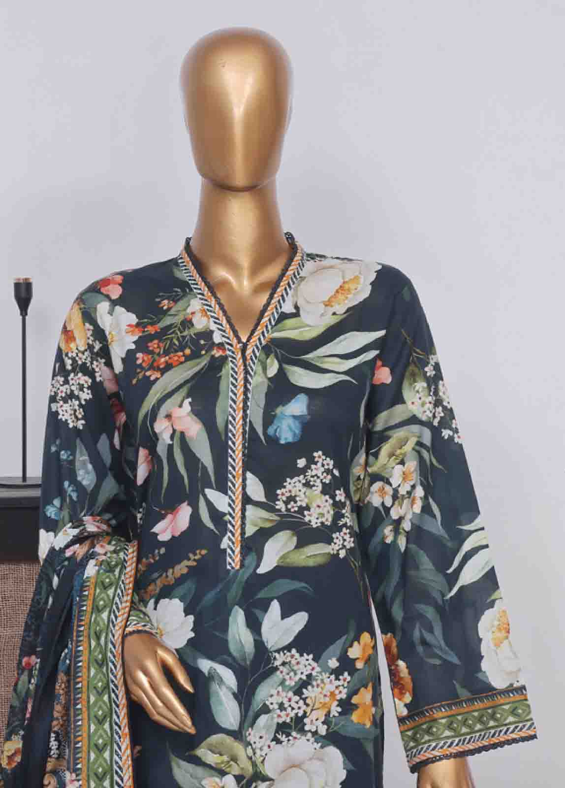 SM-742- 3 Piece Printed Stitched Suit