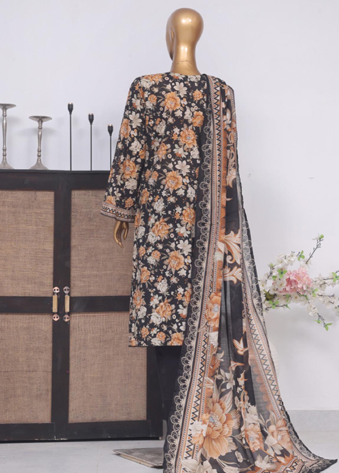 Bin Saeed Fabric - SM-743- 3 Piece Printed Stitched Suit