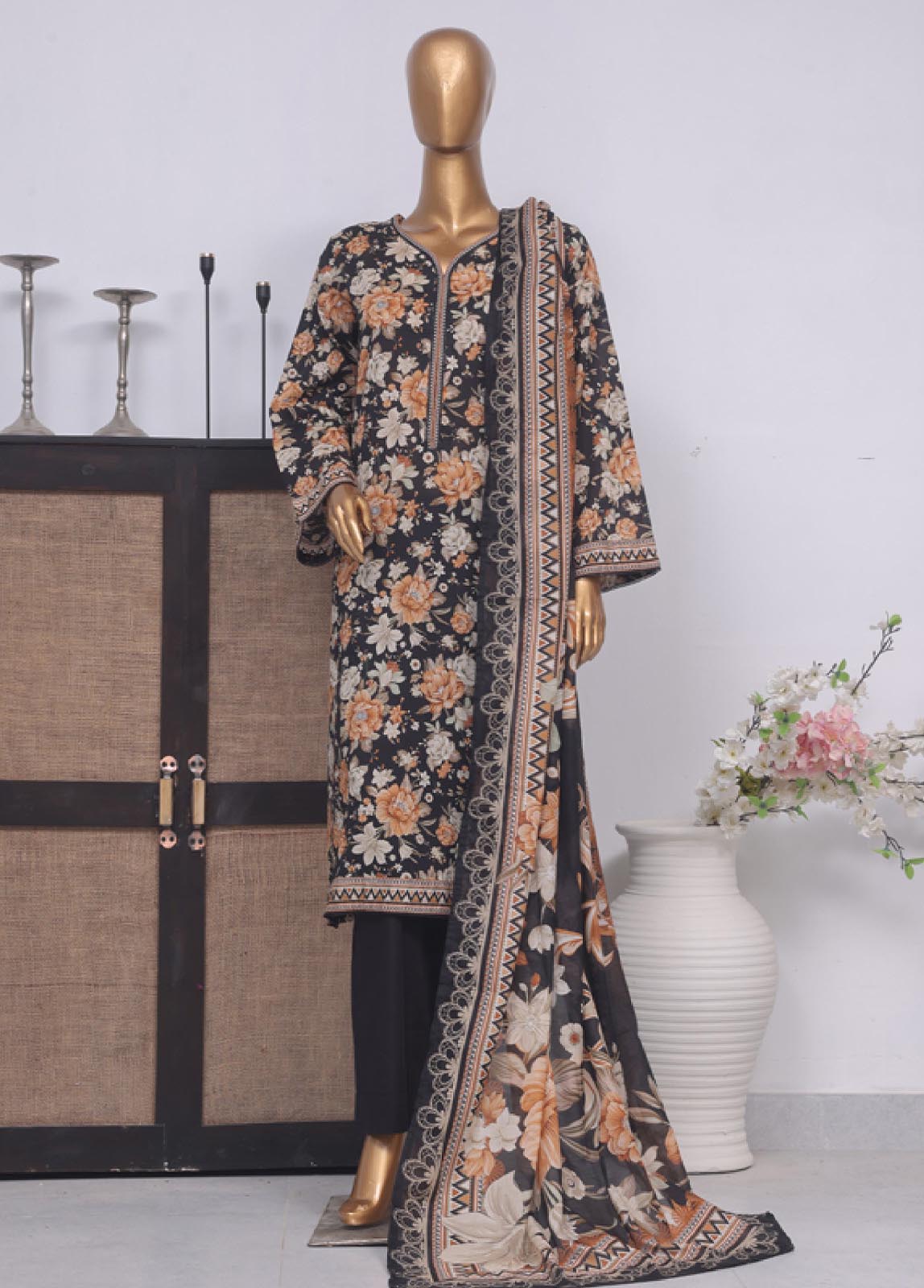 Bin Saeed Fabric - SM-743- 3 Piece Printed Stitched Suit