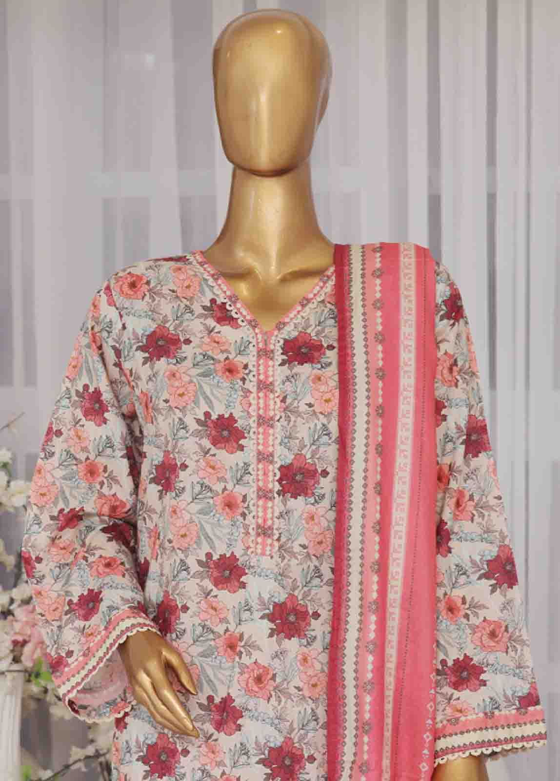 Bin Saeed Fabric - SM-744- 3 Piece Printed Stitched Suit